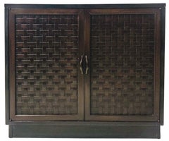 Mid-Century Modern Ebonized Basketweave Cabinets Attributed to Lane - Pair