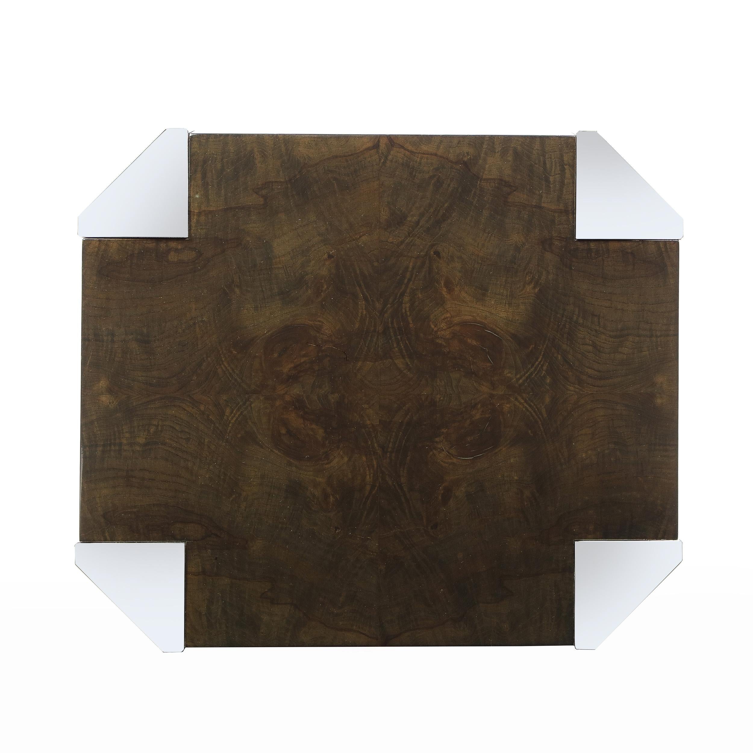 Mid-Century Modern Ebonized Burled Walnut & Channeled Chrome Occasional Table For Sale 1
