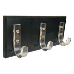 Mid-Century Modern Ebonized Coat Rack with Three Lucite Hangers, 1950, Italy