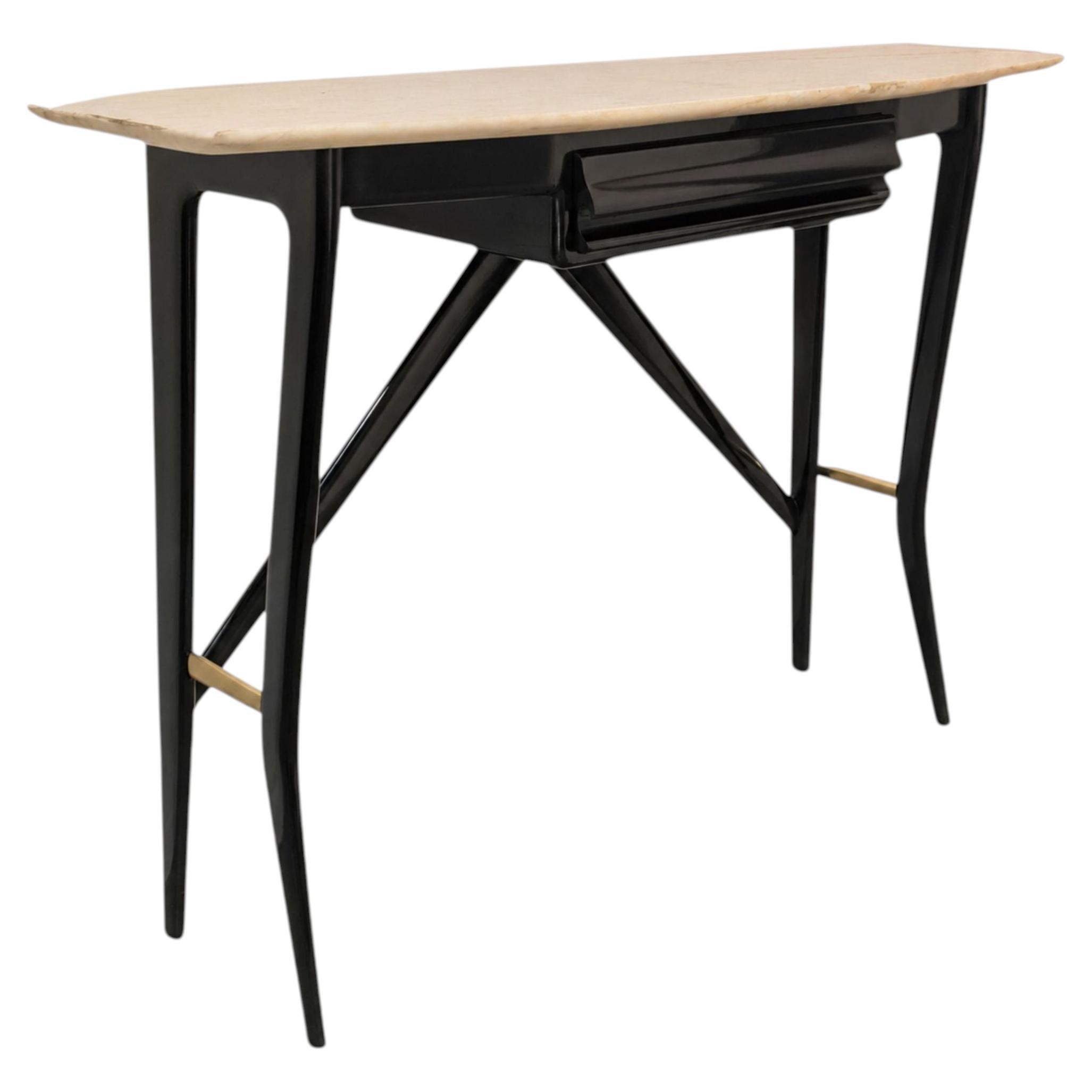 Mid-Century Modern Ebonized Console Black Wood and Marble by Ico Parisi, Italy