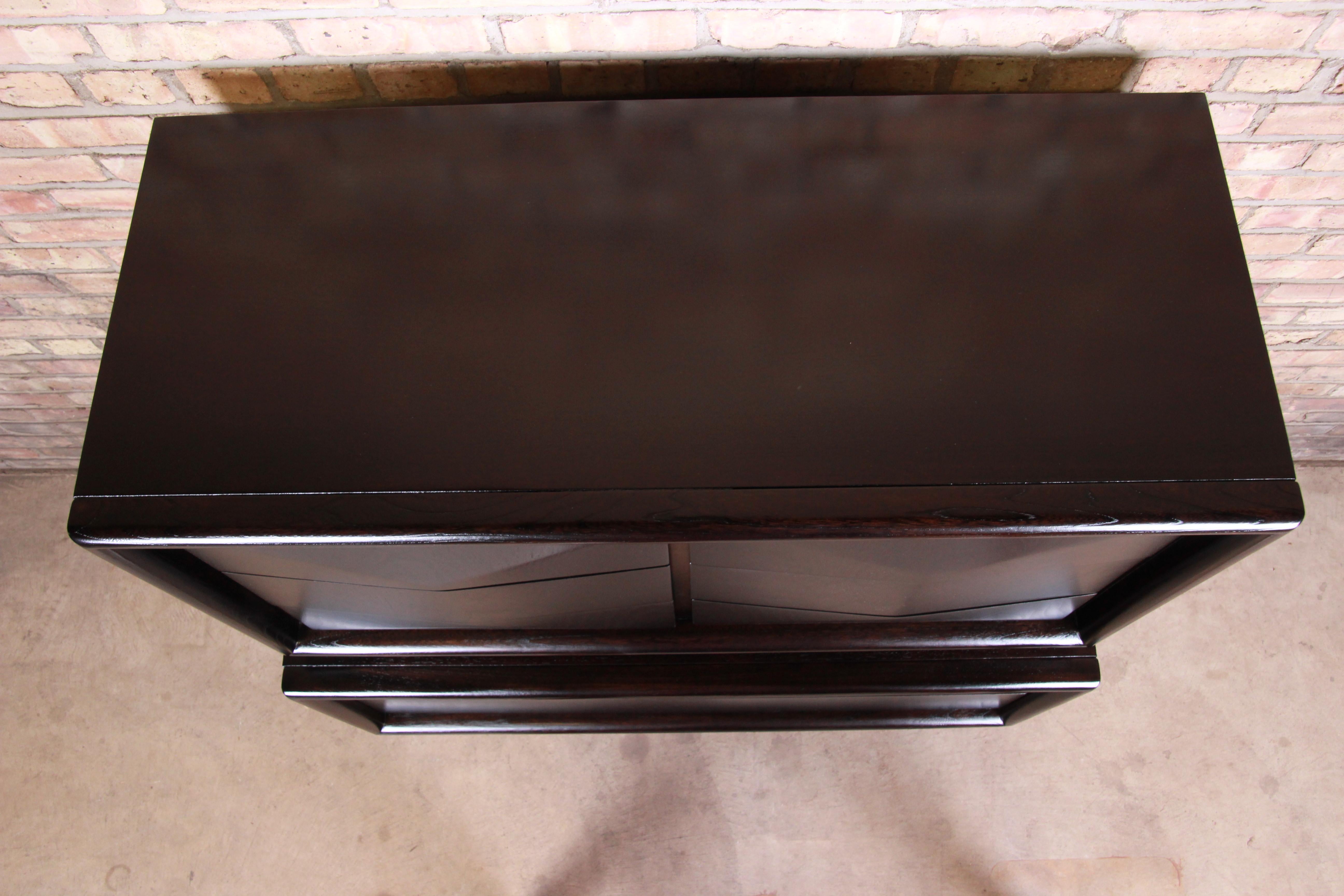 Mid-Century Modern Ebonized Diamond Front Highboy Dresser by United, Refinished 4