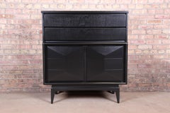 Mid-Century Modern Ebonized Diamond Front Highboy Dresser by United, Refinished