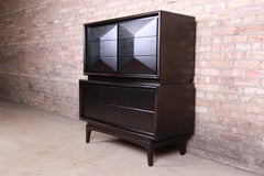 Mid-Century Modern Ebonized Diamond Front Highboy Dresser by United, Refinished