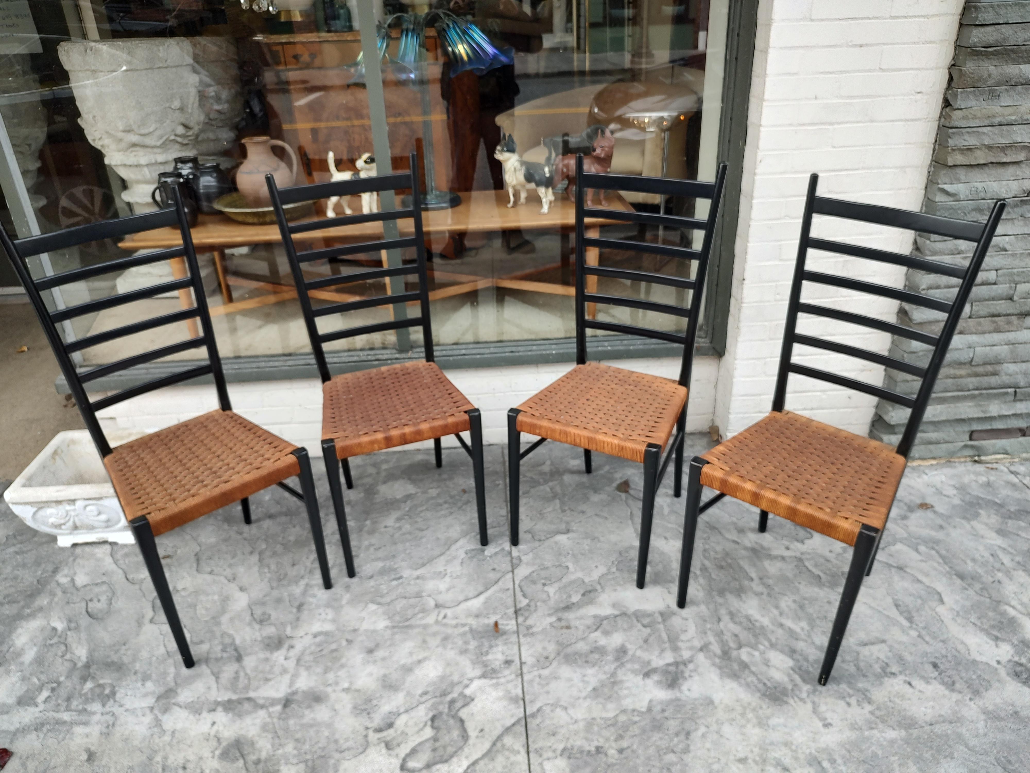 Mid-Century Modern  Ebonized Dining Chairs 6 total 2 Natural Style of Gio Ponti For Sale 5