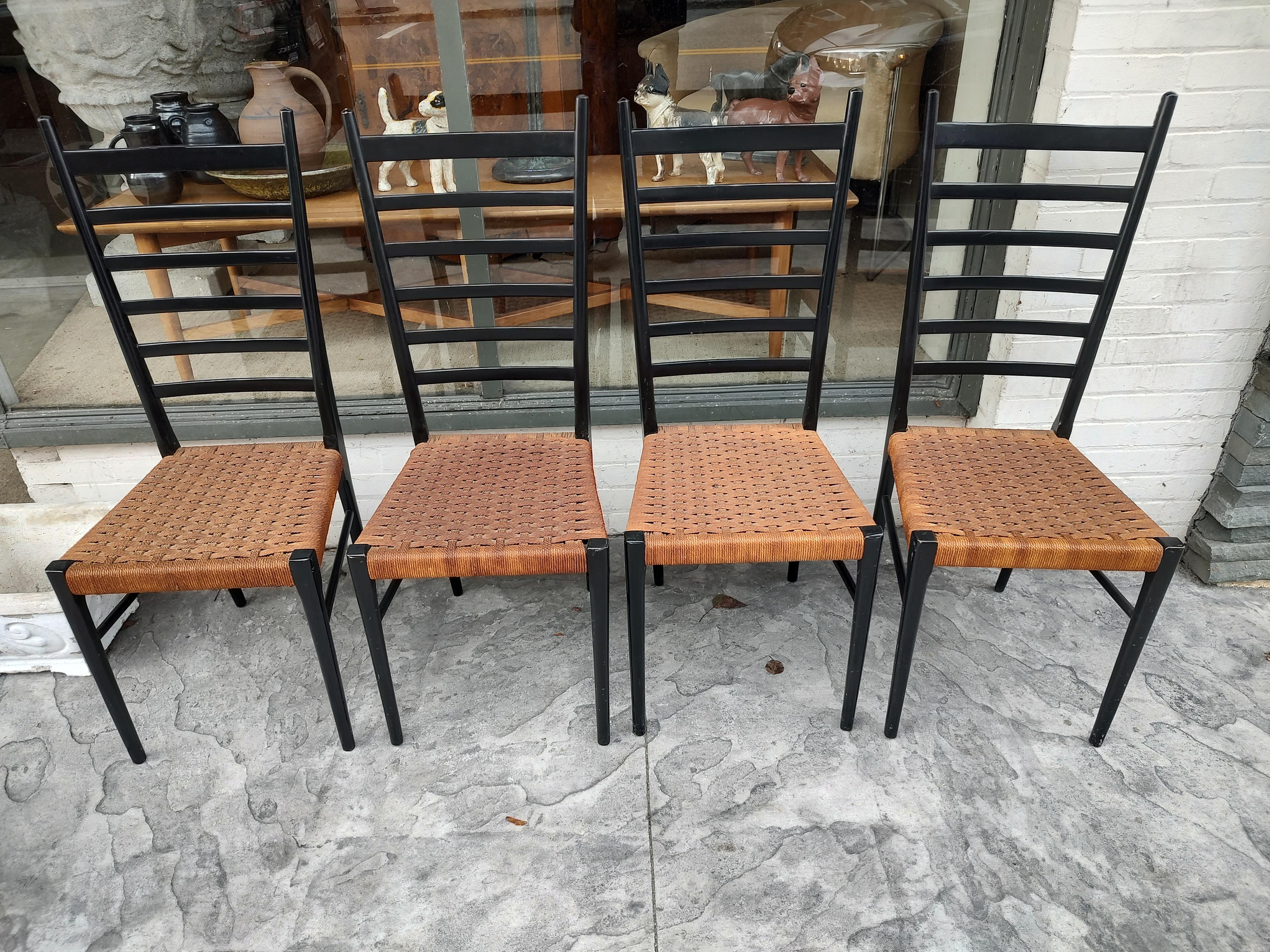Italian Mid-Century Modern  Ebonized Dining Chairs 6 total 2 Natural Style of Gio Ponti For Sale
