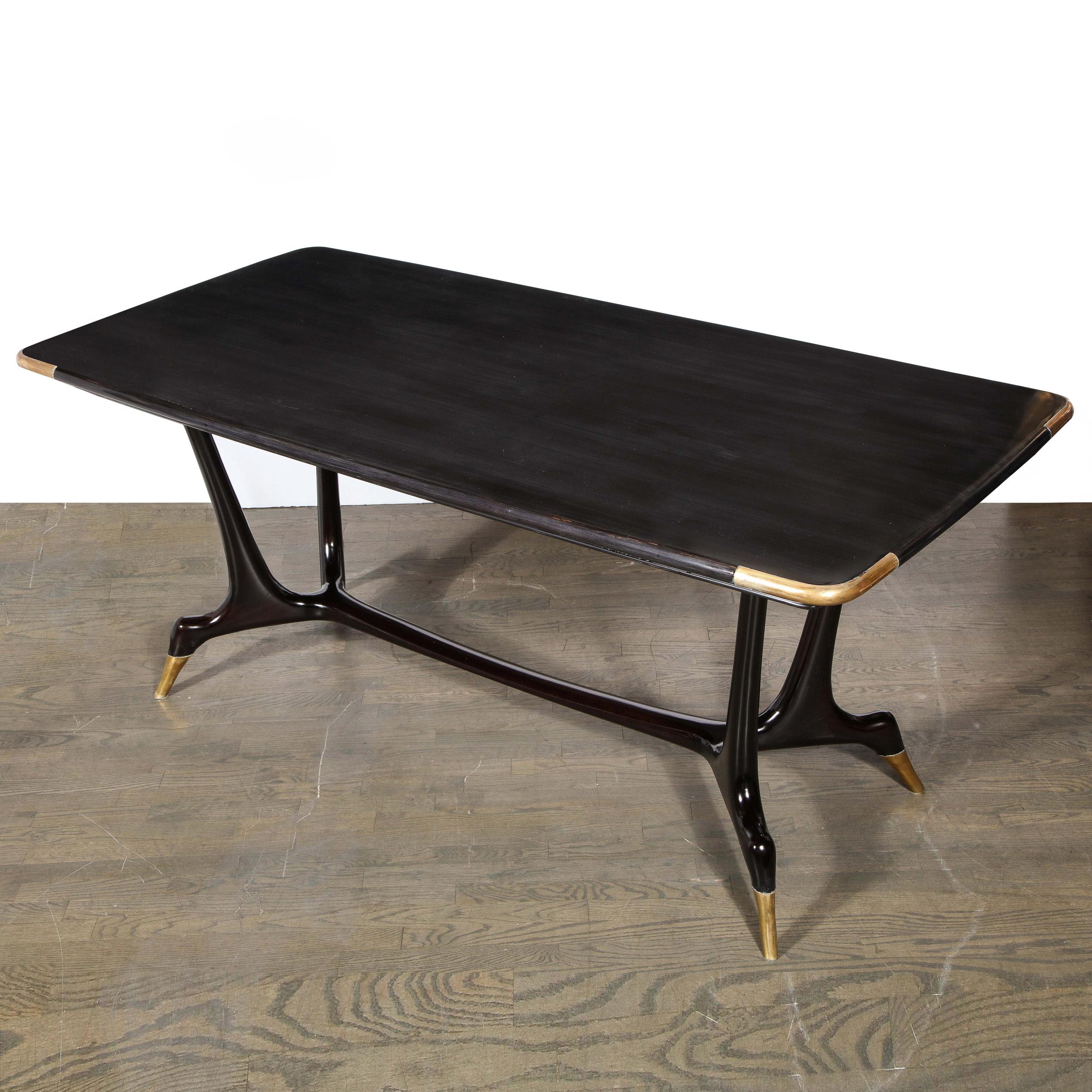 Mid-Century Modern Ebonized Dining Table w/ Brass Details, Manner of Ico Parisi 7