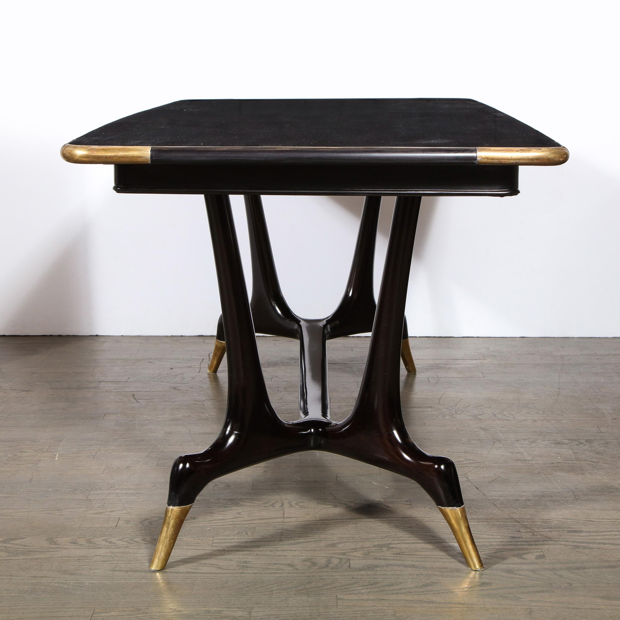 Mid-Century Modern Ebonized Dining Table w/ Brass Details, Manner of Ico Parisi In Excellent Condition In New York, NY