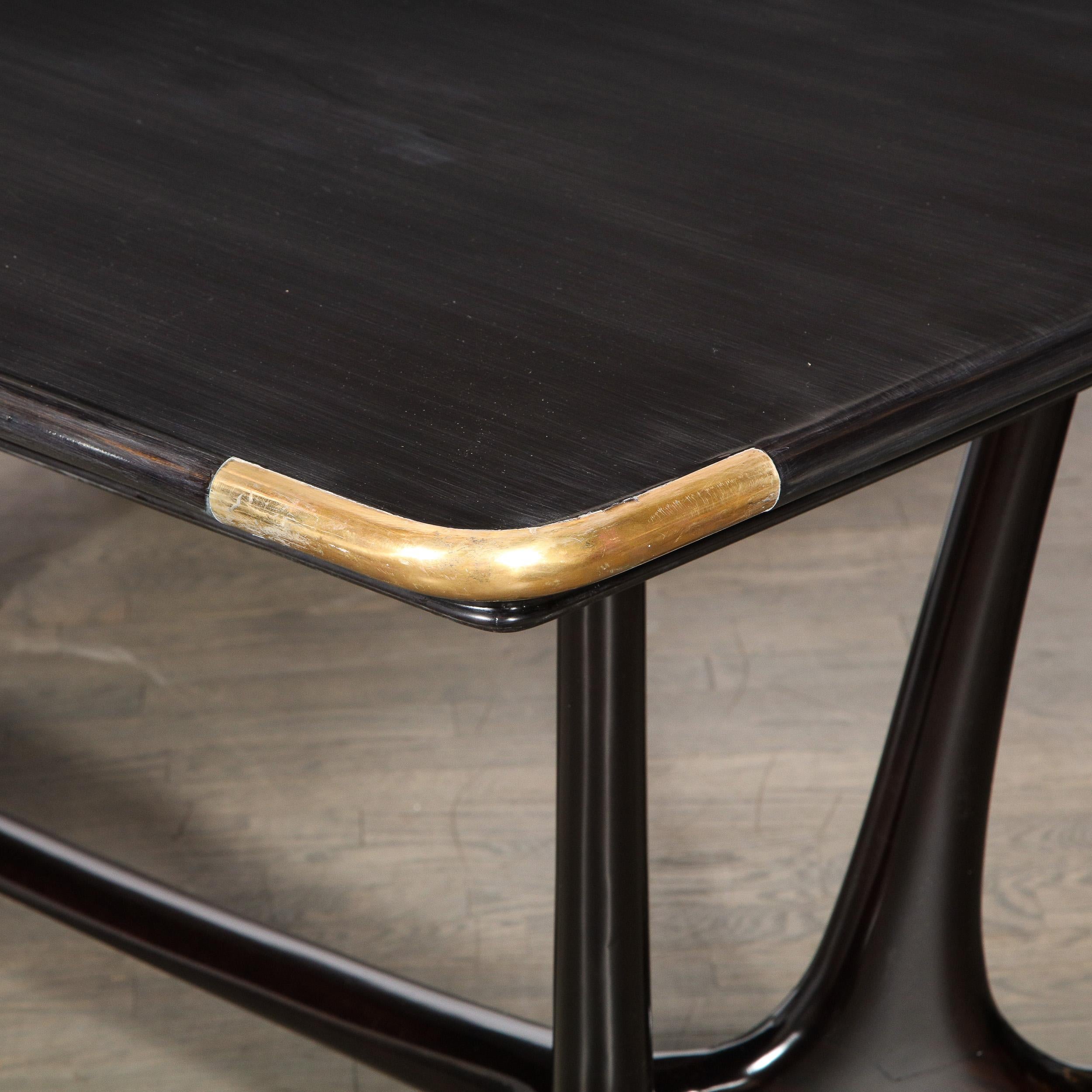 Mid-20th Century Mid-Century Modern Ebonized Dining Table w/ Brass Details, Manner of Ico Parisi