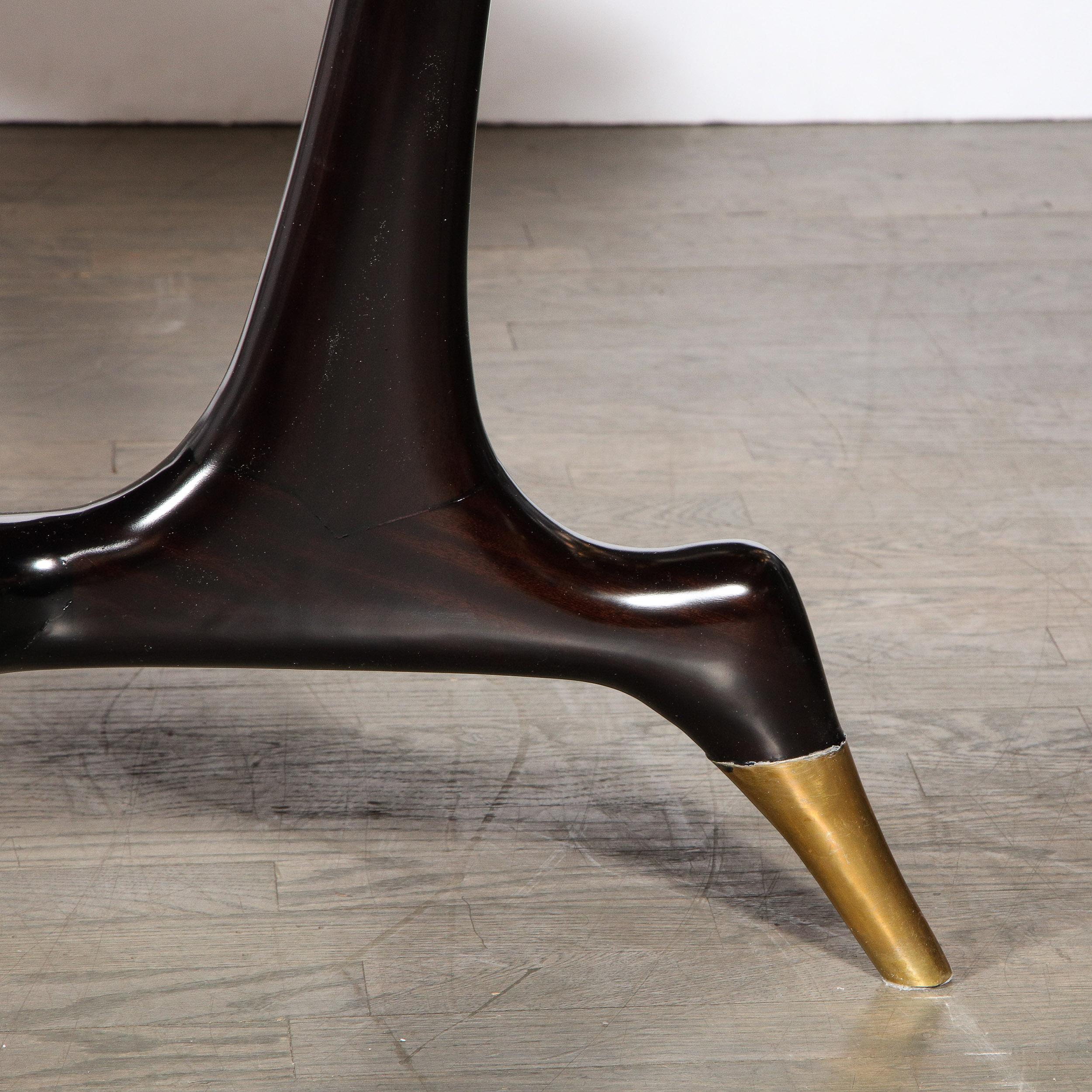 Walnut Mid-Century Modern Ebonized Dining Table w/ Brass Details, Manner of Ico Parisi