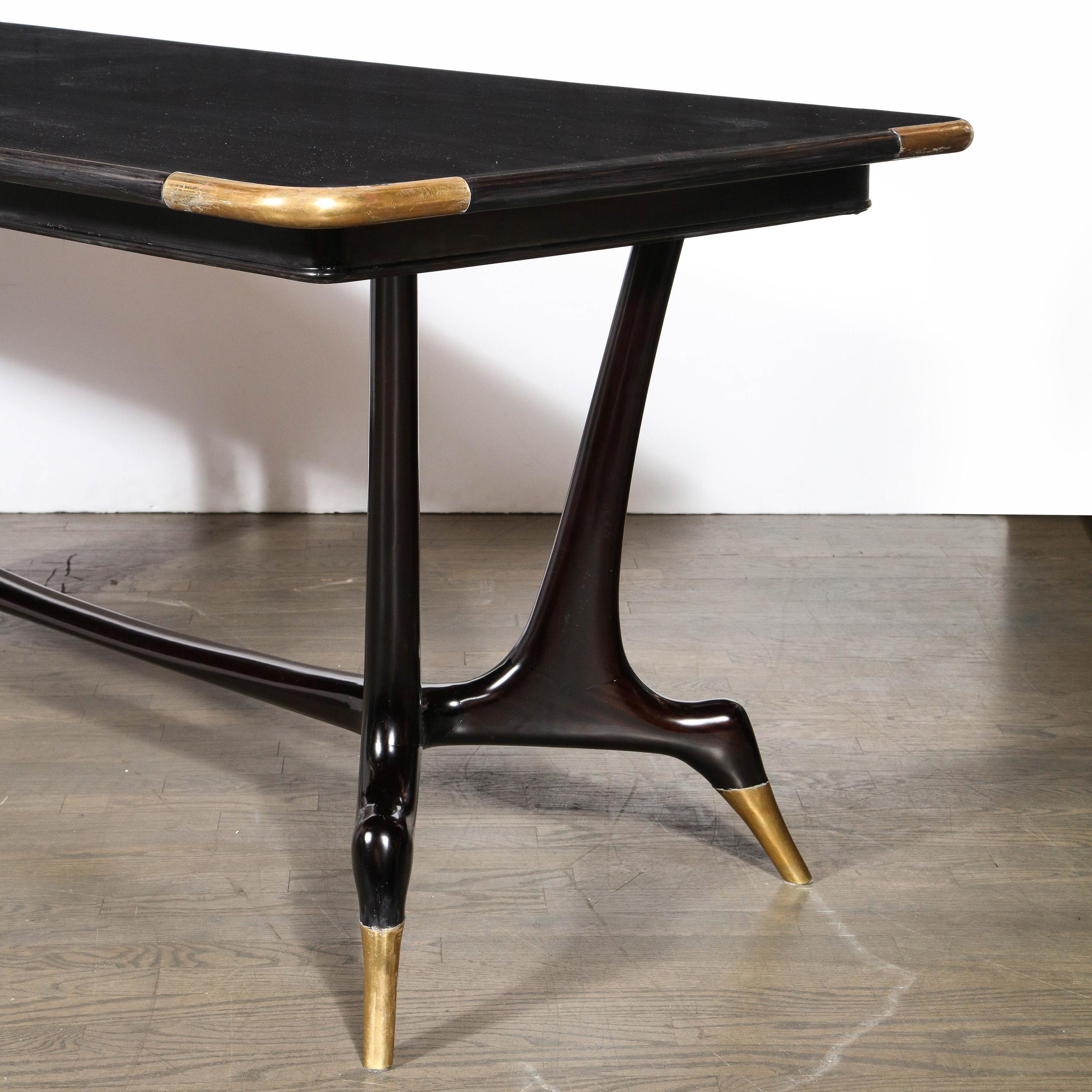 Mid-Century Modern Ebonized Dining Table w/ Brass Details, Manner of Ico Parisi 1