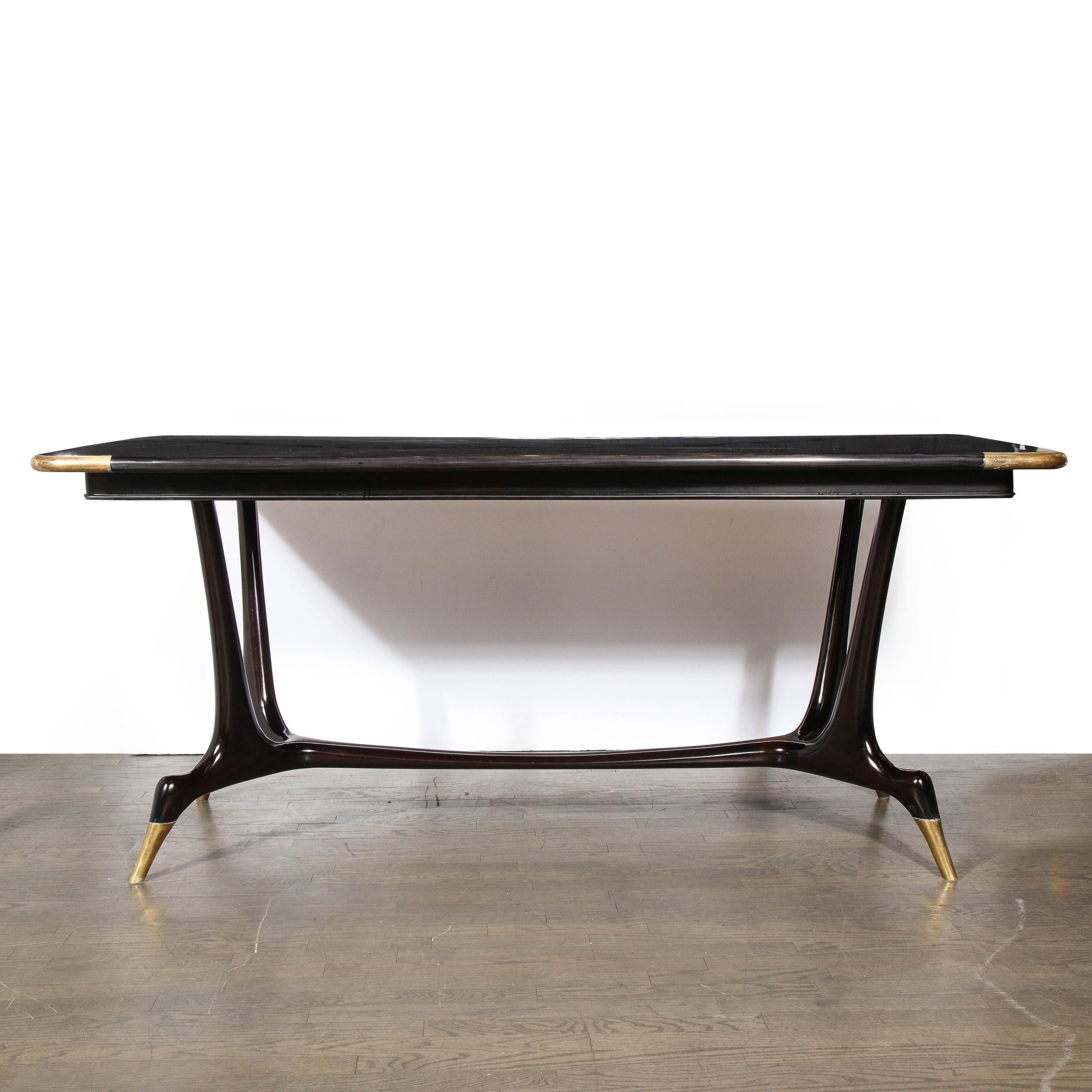 Mid-Century Modern Ebonized Dining Table w/ Brass Details, Manner of Ico Parisi 3