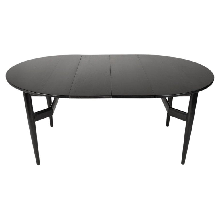 MidCentury Ebonized Extension Dining Table w/ Architectural Leg Base