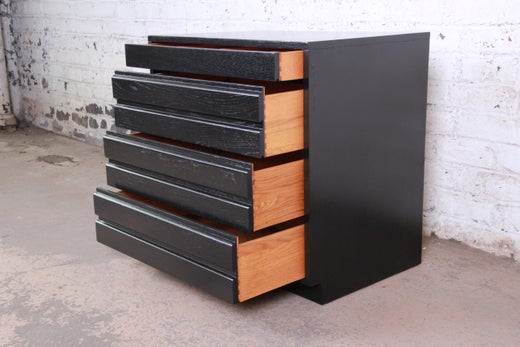 Mid Century Modern Ebonized Four Drawer Bachelor Chest By Sligh