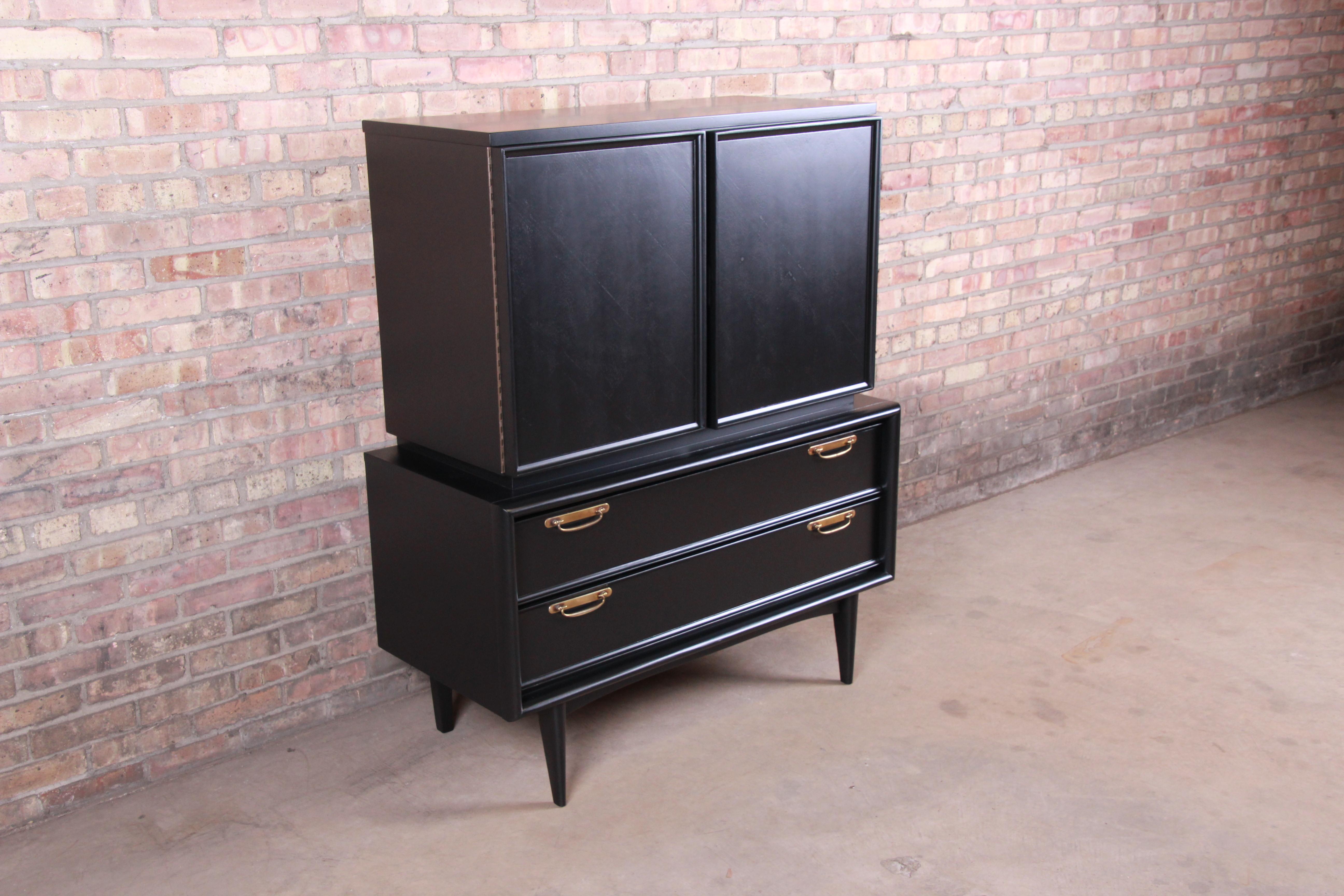 American Mid-Century Modern Ebonized Gentleman's Chest by United, Newly Refinished