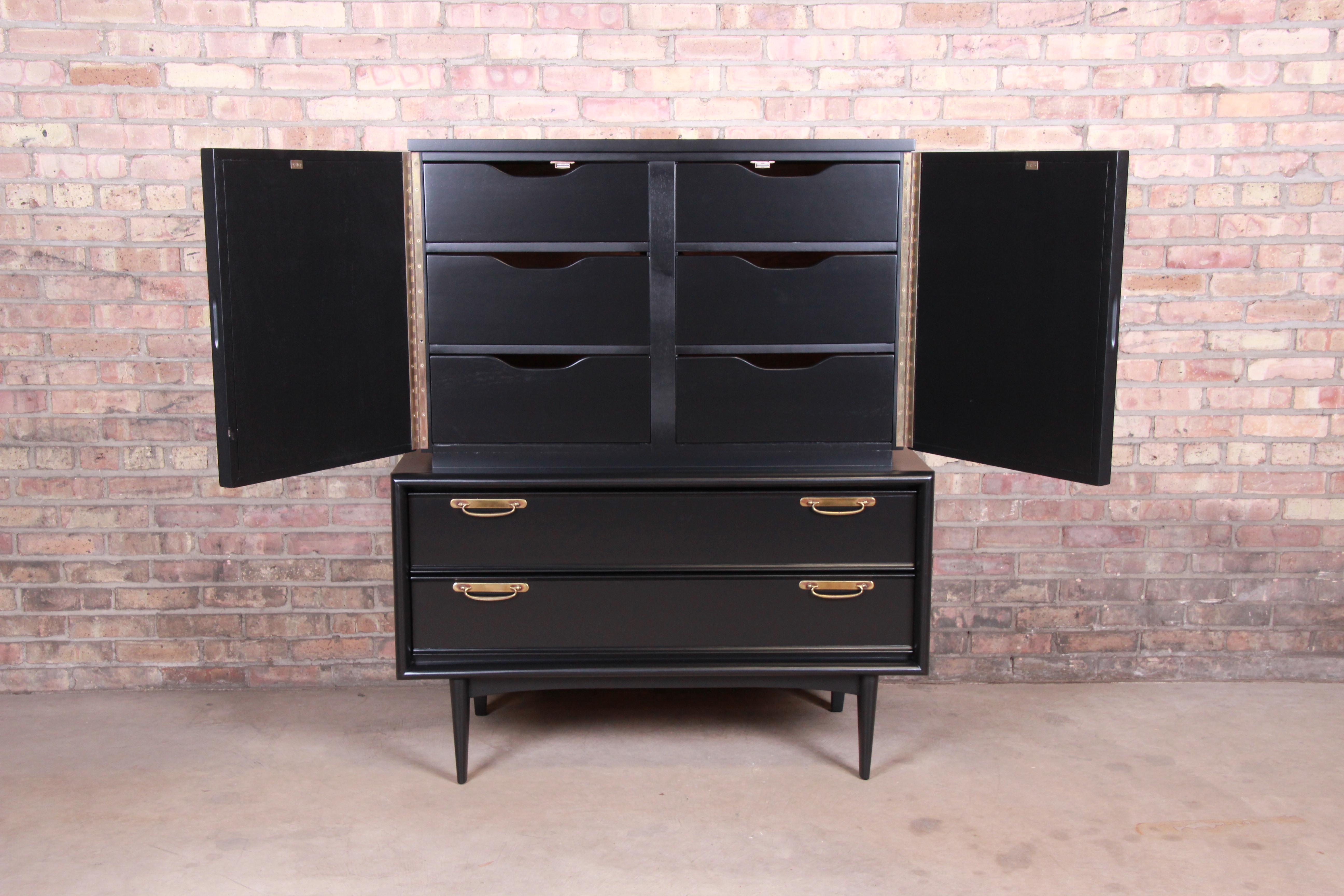 Mid-Century Modern Ebonized Gentleman's Chest by United, Newly Refinished In Good Condition In South Bend, IN