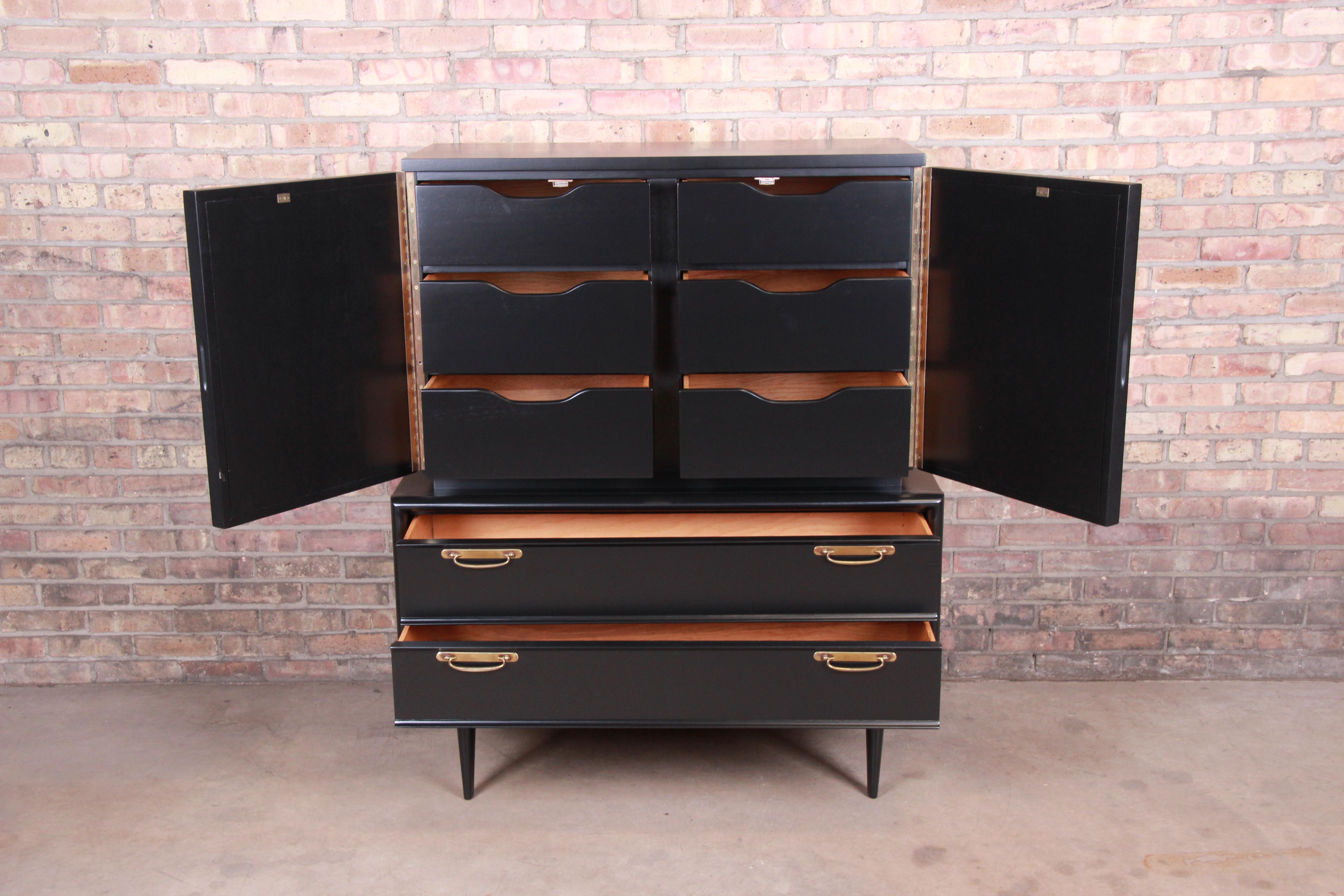 Mid-20th Century Mid-Century Modern Ebonized Gentleman's Chest by United, Newly Refinished