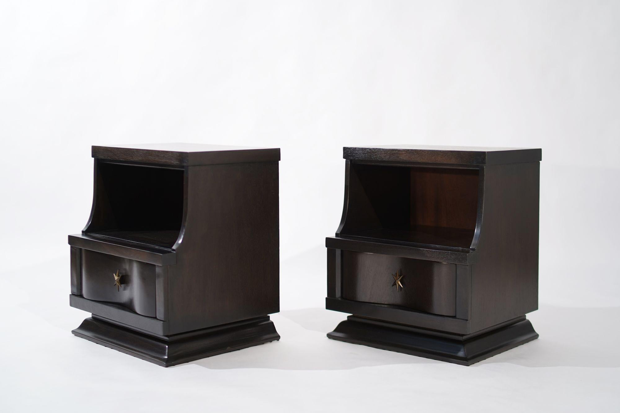 Mid Century Modern Ebonized Mahogany Nightstands, C. 1950s In Excellent Condition For Sale In Westport, CT