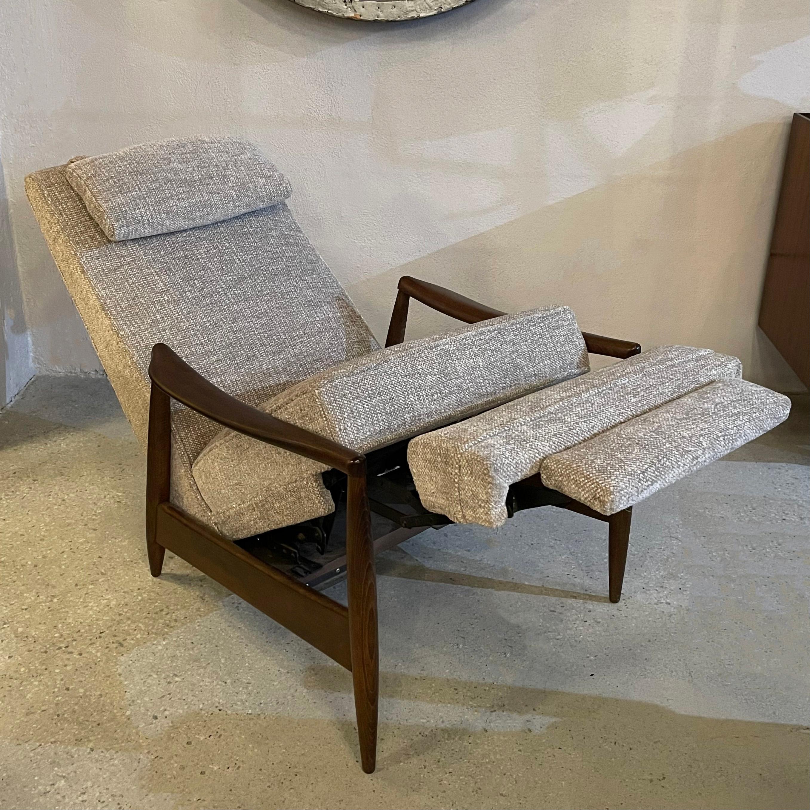 Fabric Mid-Century Modern Ebonized Maple Recliner Lounge Chair