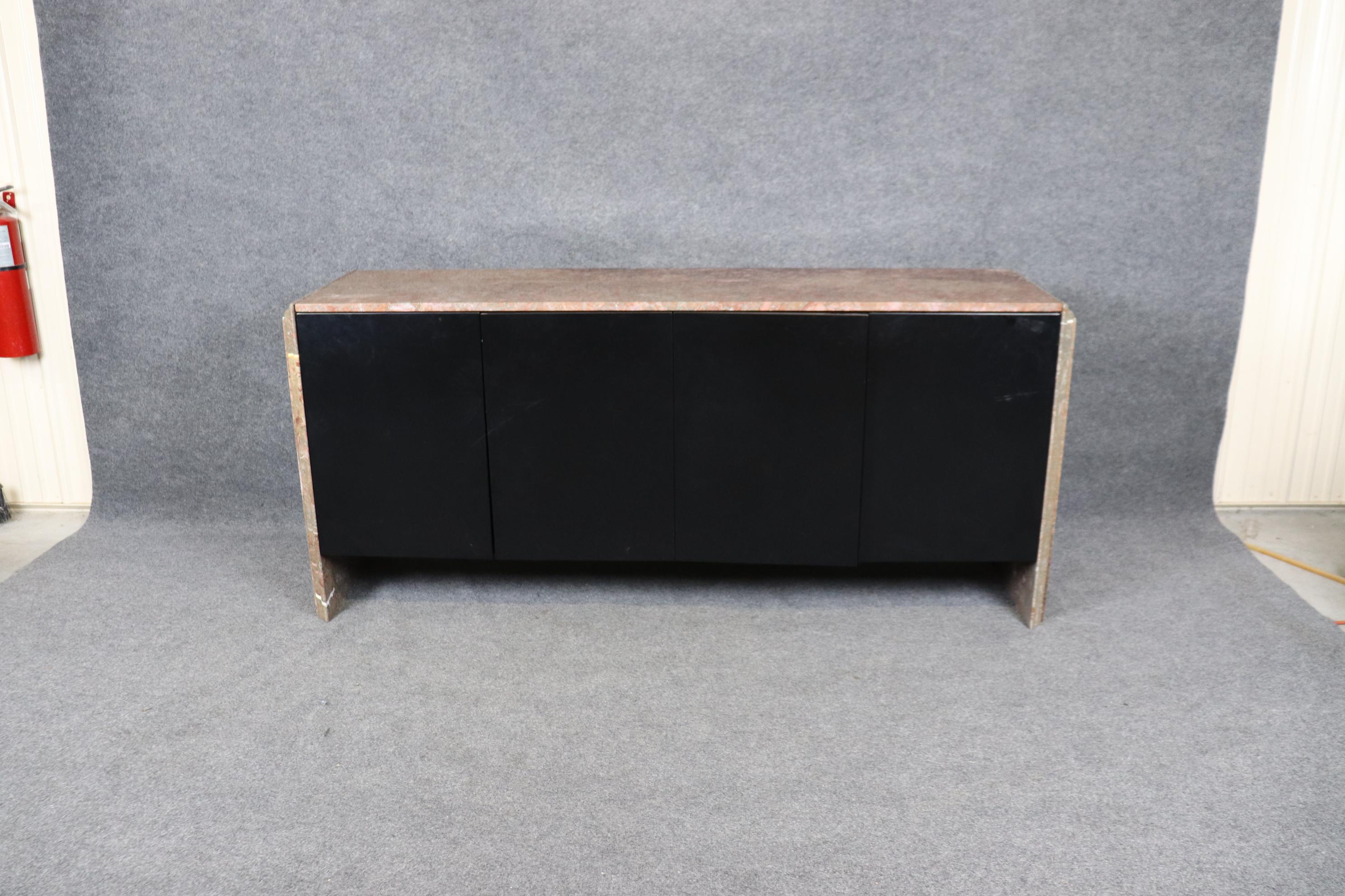 European Mid Century Modern Ebonized Marble Top and Marble Sided Sideboard