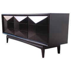 Mid-Century Modern Ebonized Sculpted Diamond Front Dresser or Credenza by United