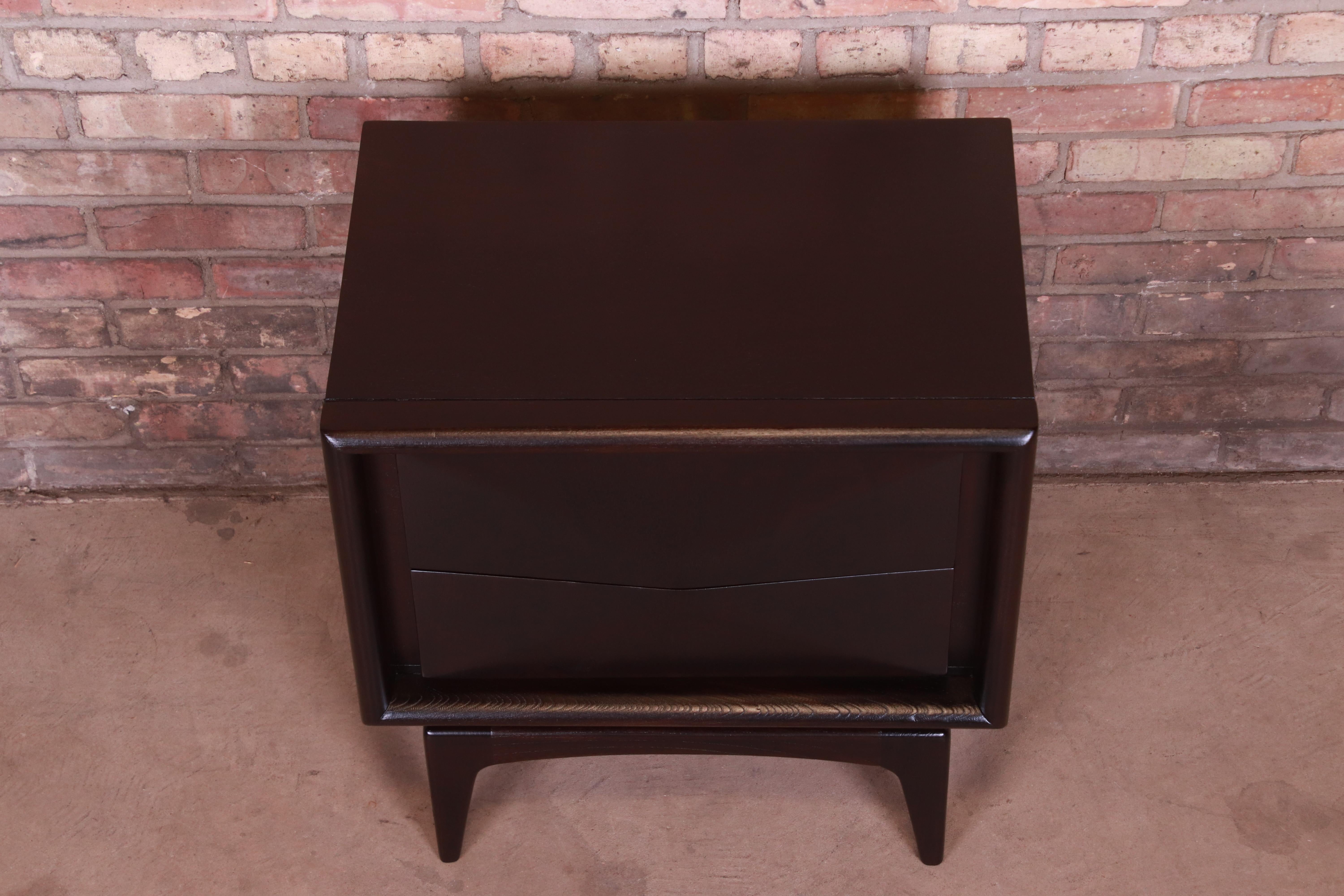 Mid-Century Modern Ebonized Sculpted Walnut Diamond Front Nightstand by United 5