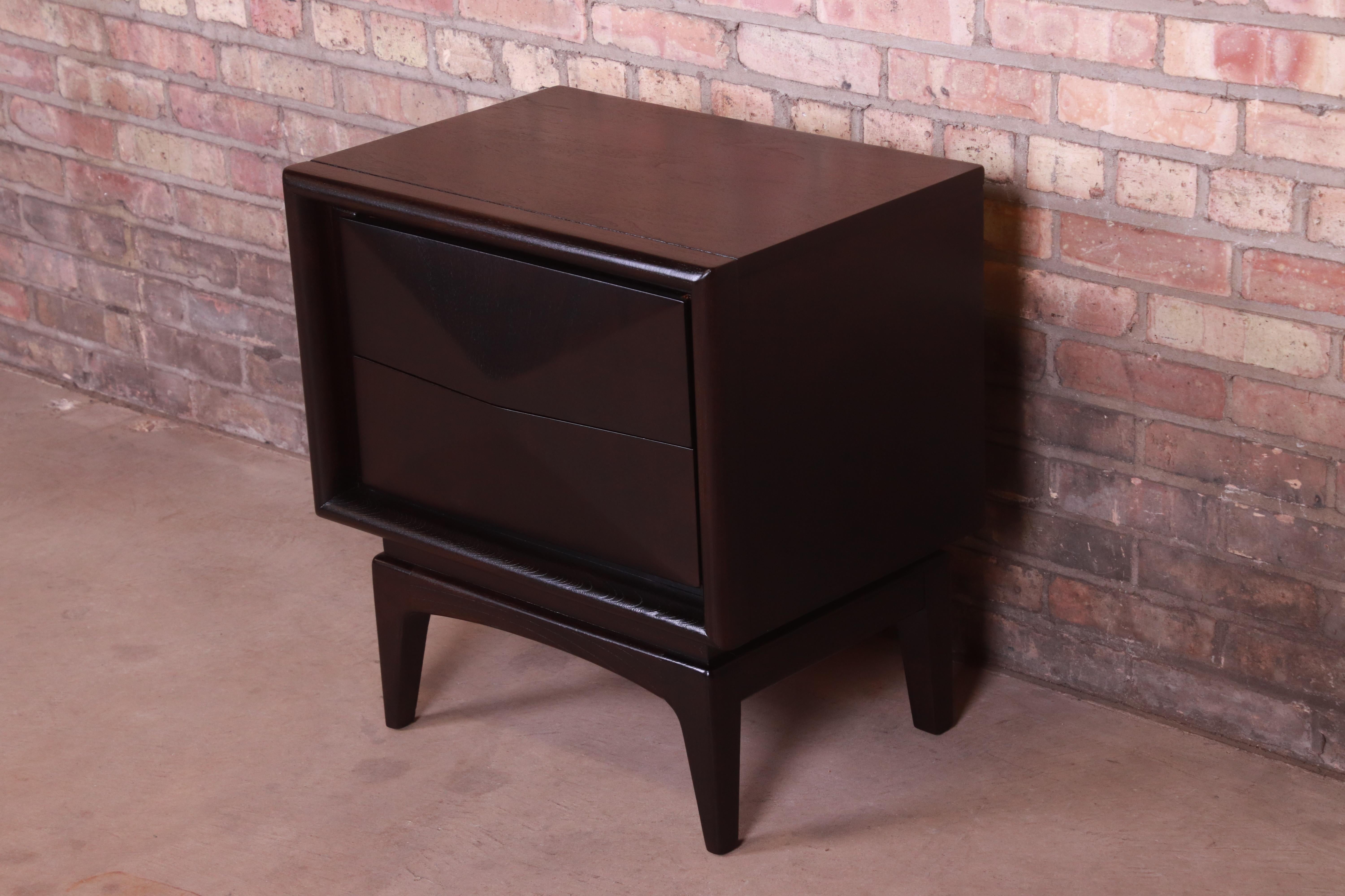 Mid-20th Century Mid-Century Modern Ebonized Sculpted Walnut Diamond Front Nightstand by United