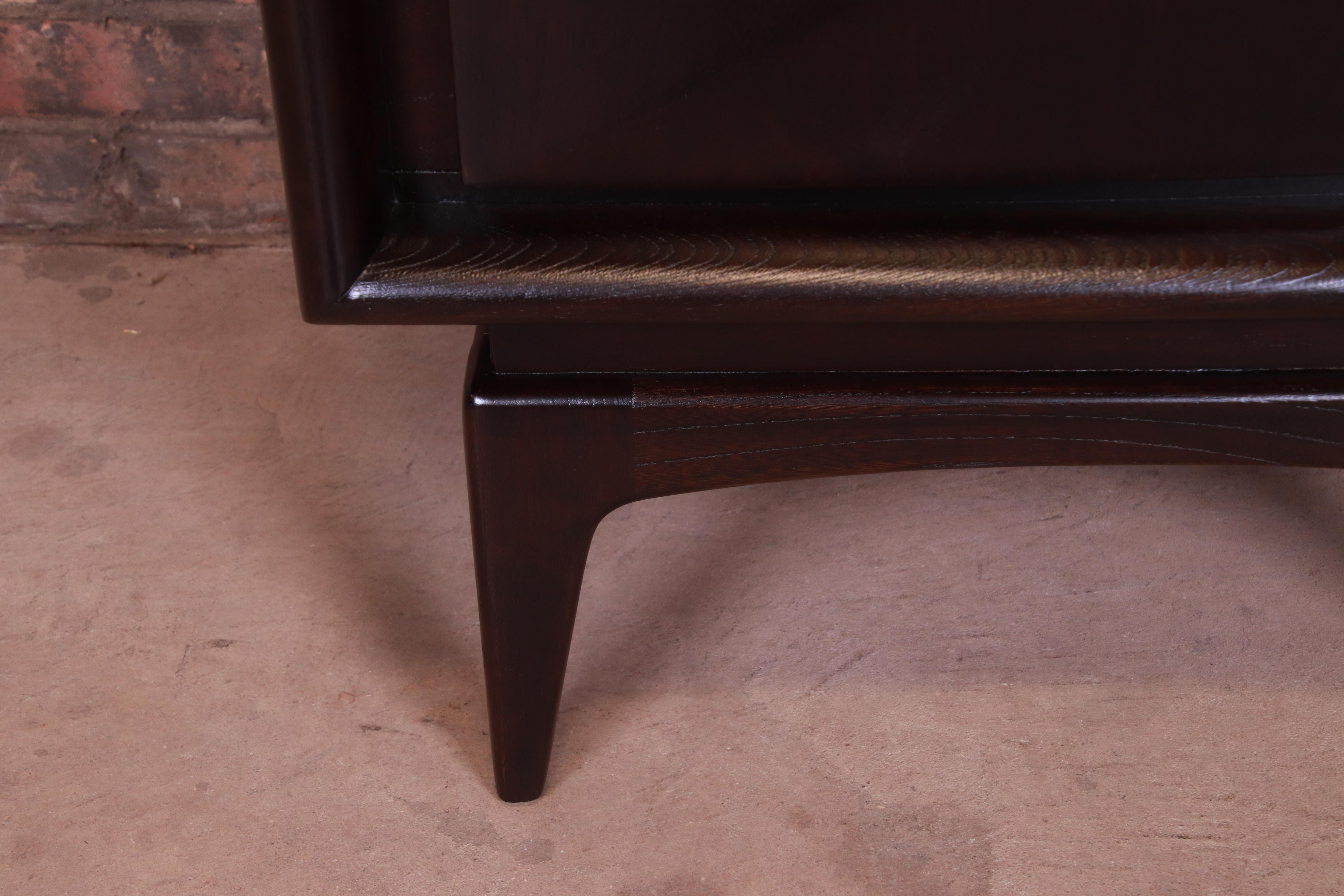 Mid-Century Modern Ebonized Sculpted Walnut Diamond Front Nightstand by United 2