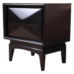 Mid-Century Modern Ebonized Sculpted Walnut Diamond Front Nightstand by United