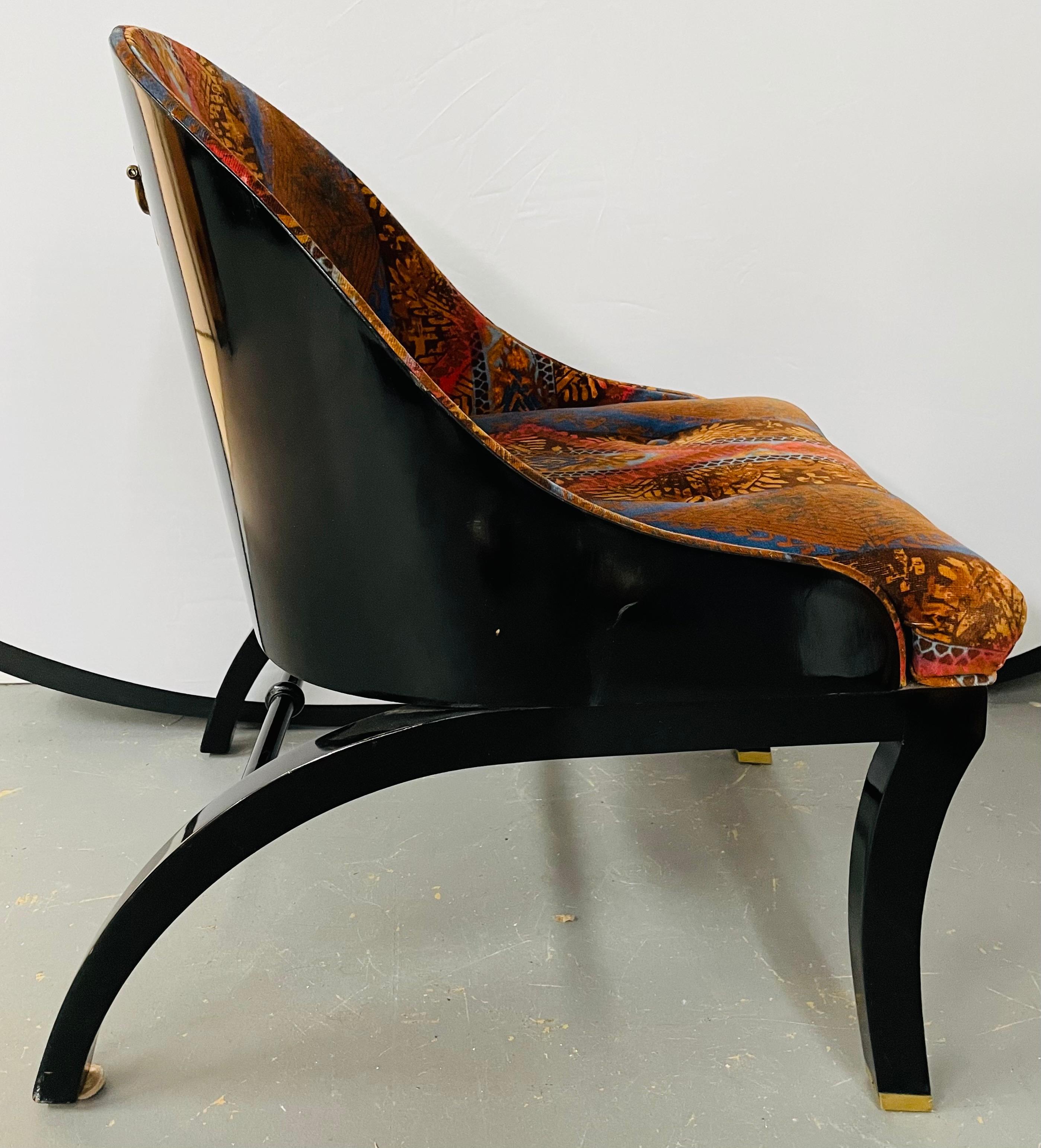 Upholstery Mid-Century Modern Ebonized Shell Lounge Chairs, a Pair