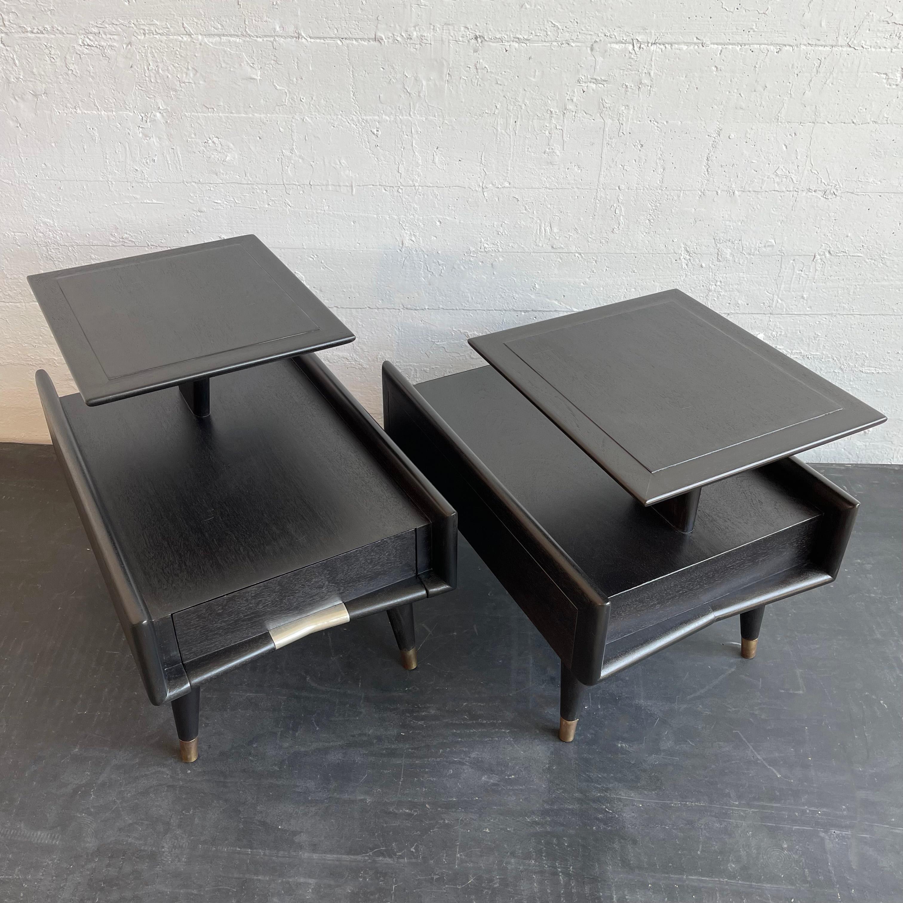 Mid-Century Modern Ebonized Stepped End Tables By Gordon's Furniture  For Sale 5