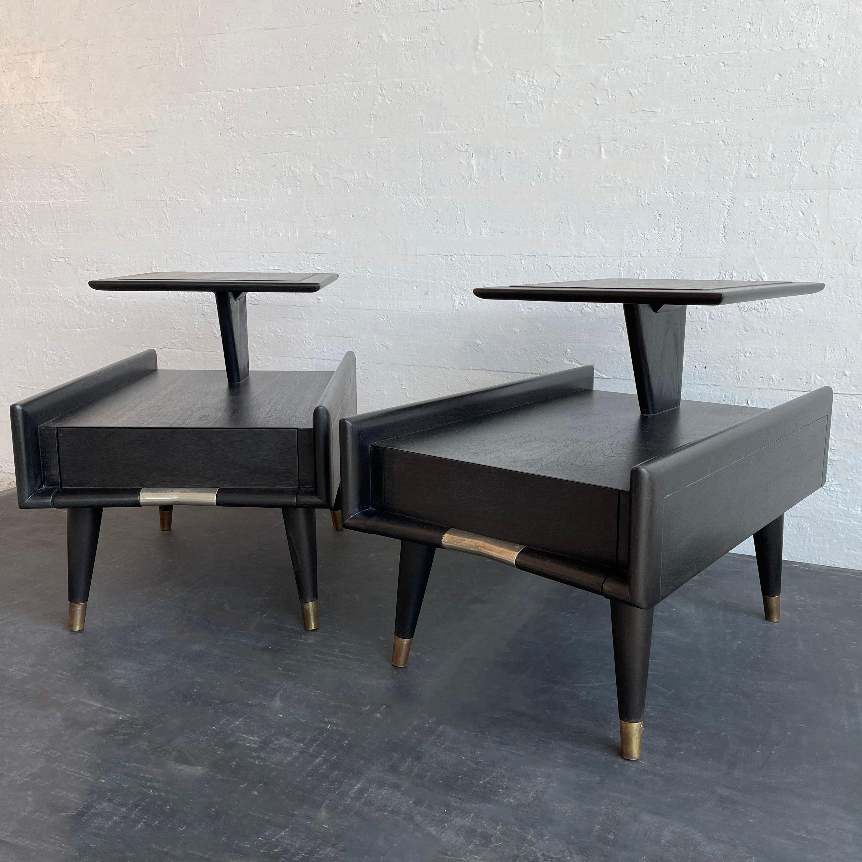 American Mid-Century Modern Ebonized Stepped End Tables By Gordon's Furniture  For Sale