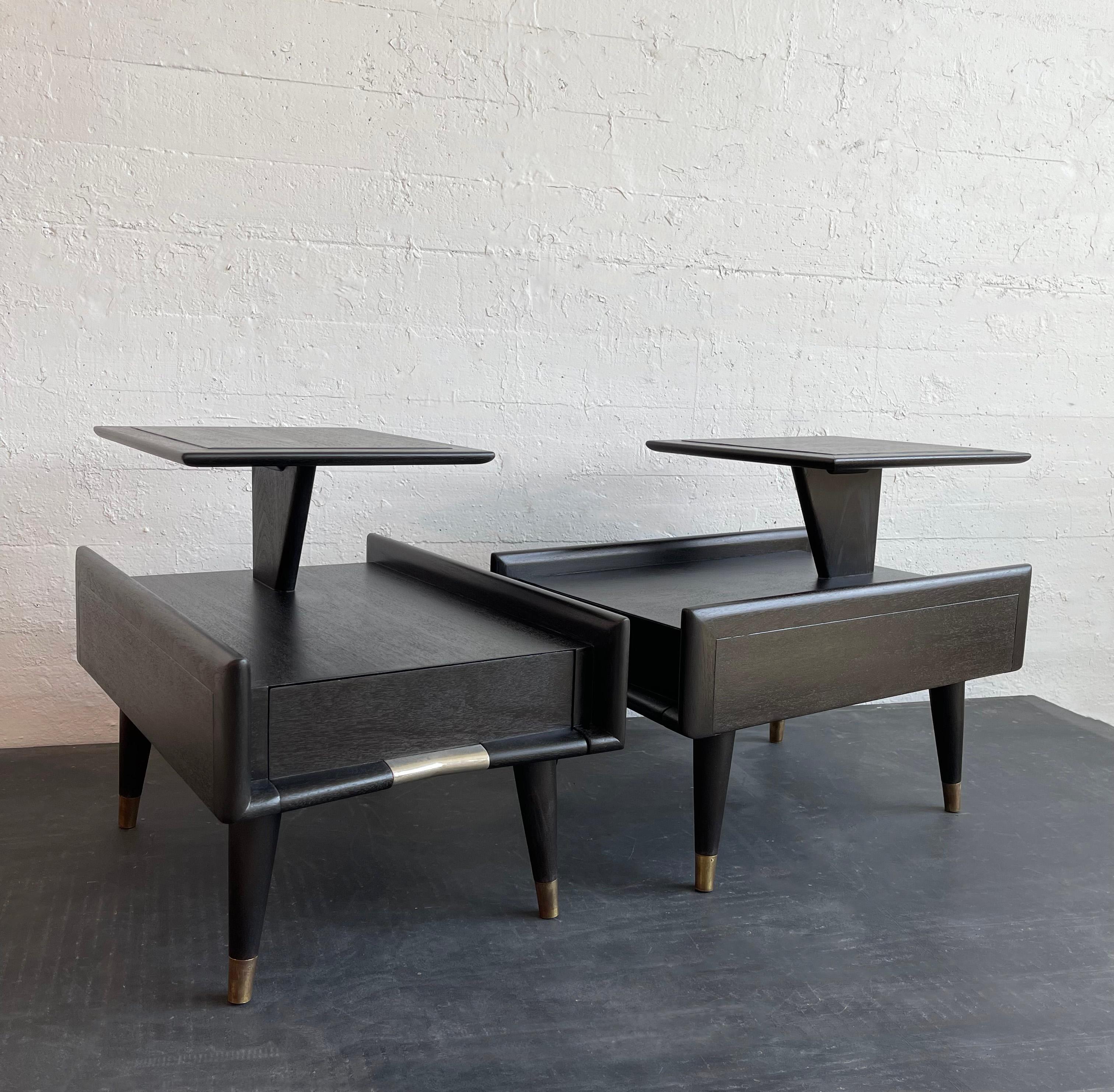 Mahogany Mid-Century Modern Ebonized Stepped End Tables By Gordon's Furniture  For Sale