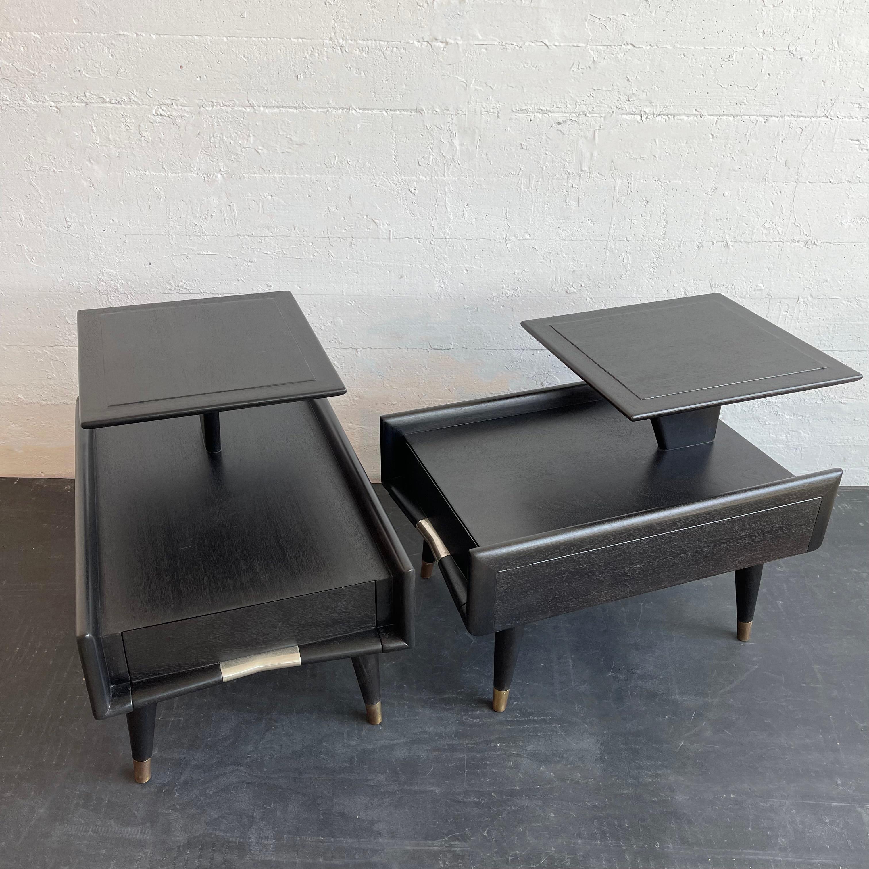 Mid-Century Modern Ebonized Stepped End Tables By Gordon's Furniture  For Sale 1
