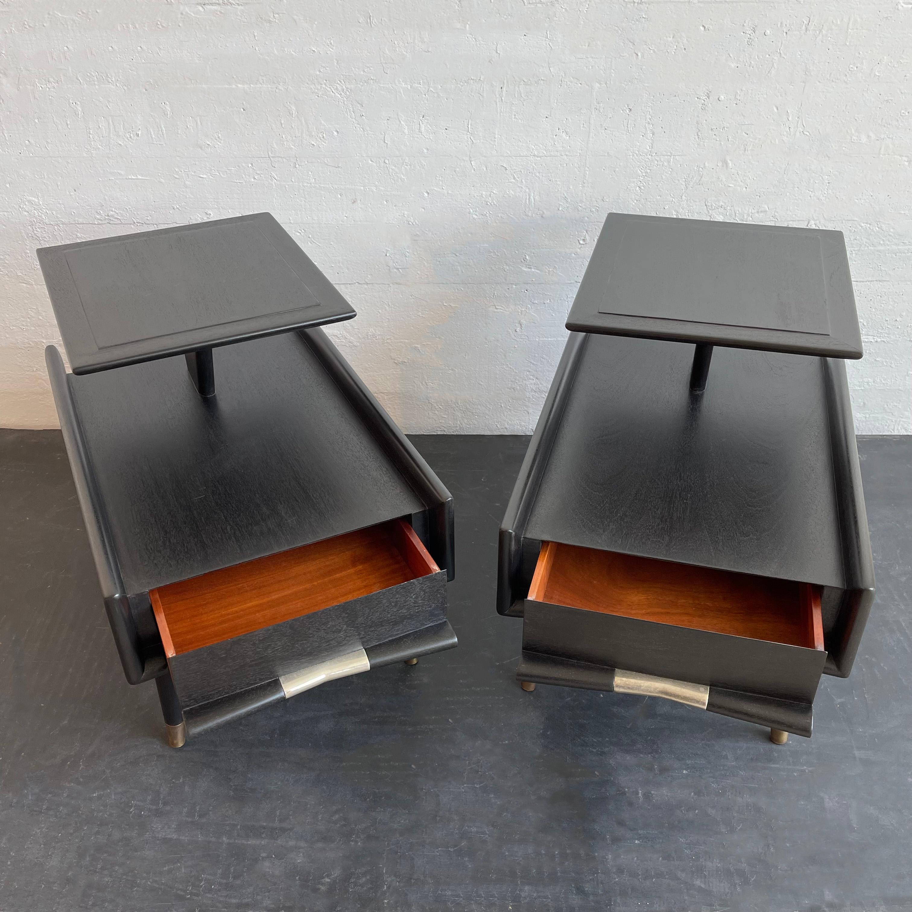 Mid-Century Modern Ebonized Stepped End Tables By Gordon's Furniture  For Sale 2