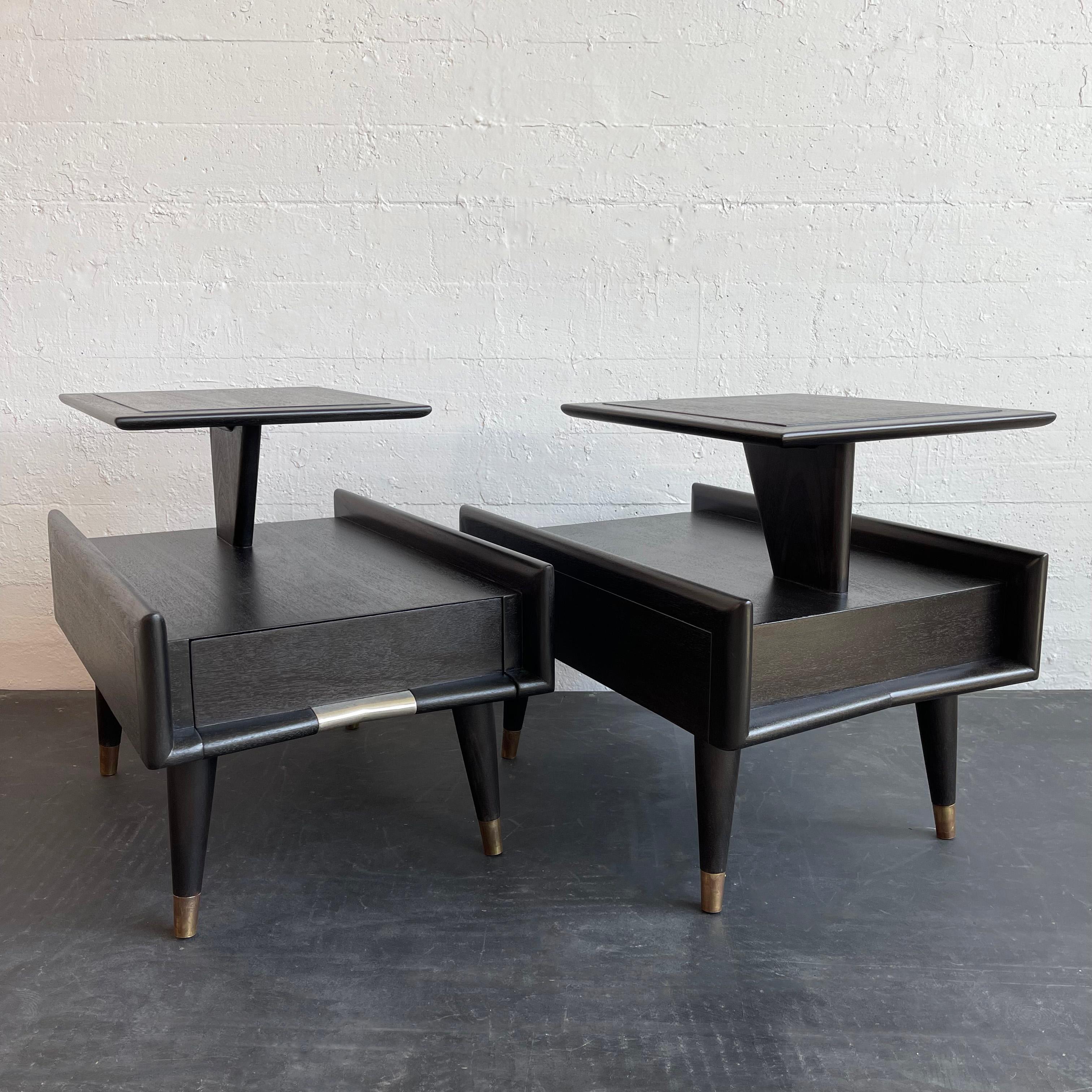 Mid-Century Modern Ebonized Stepped End Tables By Gordon's Furniture  For Sale 3