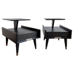 Mid-Century Modern Ebonized Stepped End Tables By Gordon's Furniture