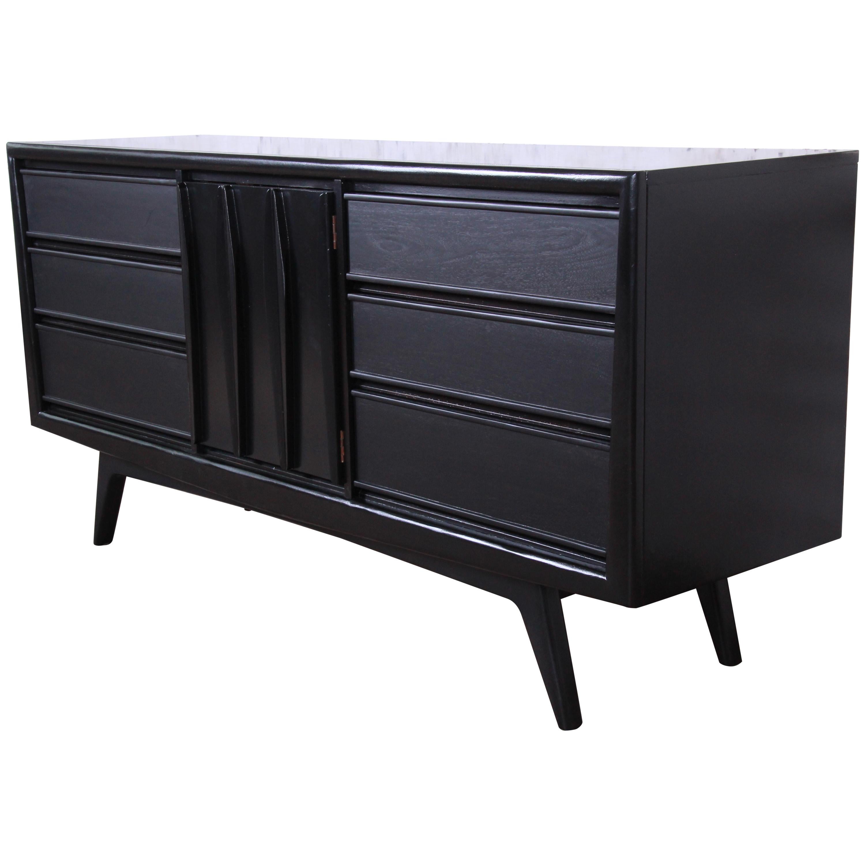 Mid-Century Modern Ebonized Triple Dresser or Credenza by United
