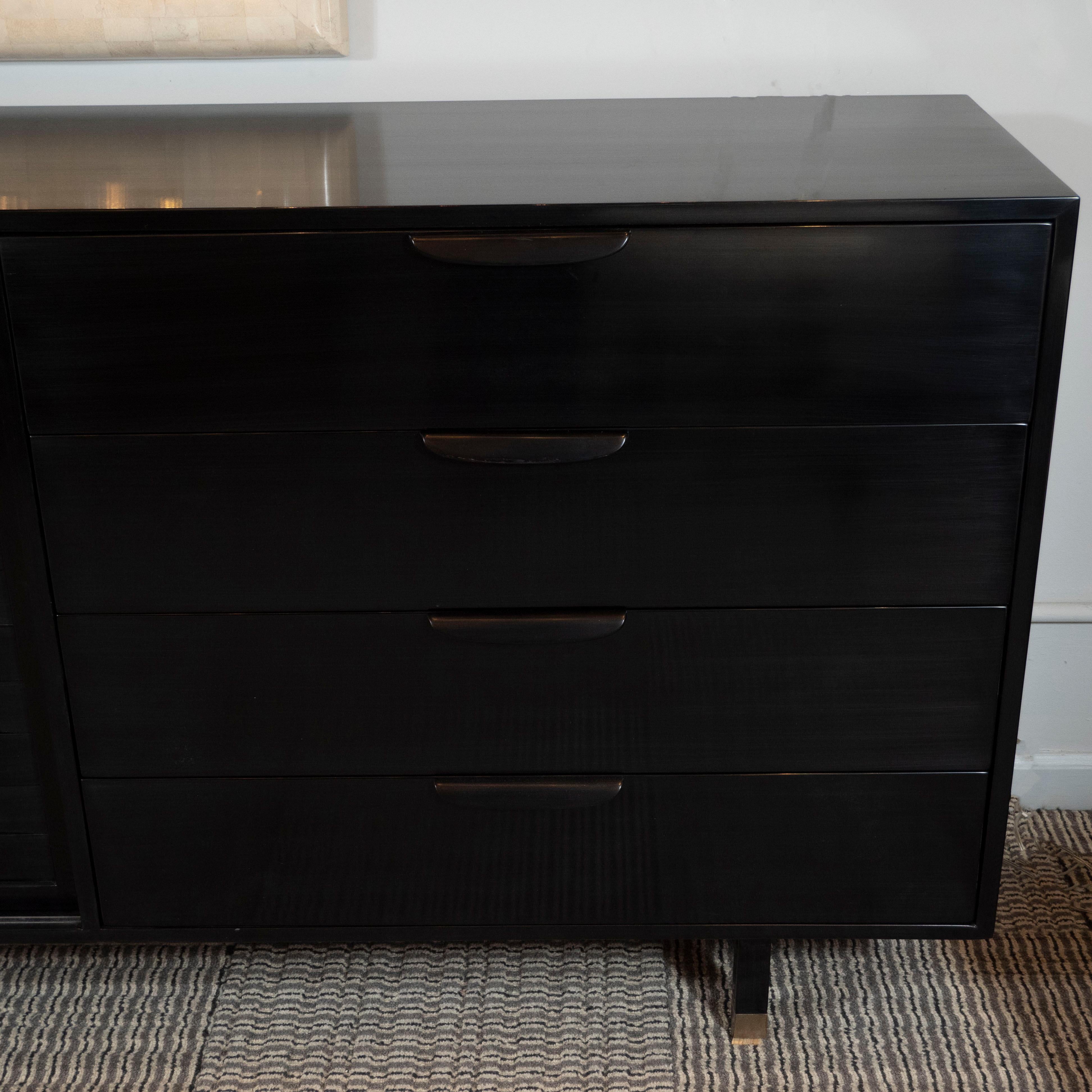 Mid-Century Modern Ebonized Walnut and Brass Sideboard by Harvey Probber In Excellent Condition In New York, NY