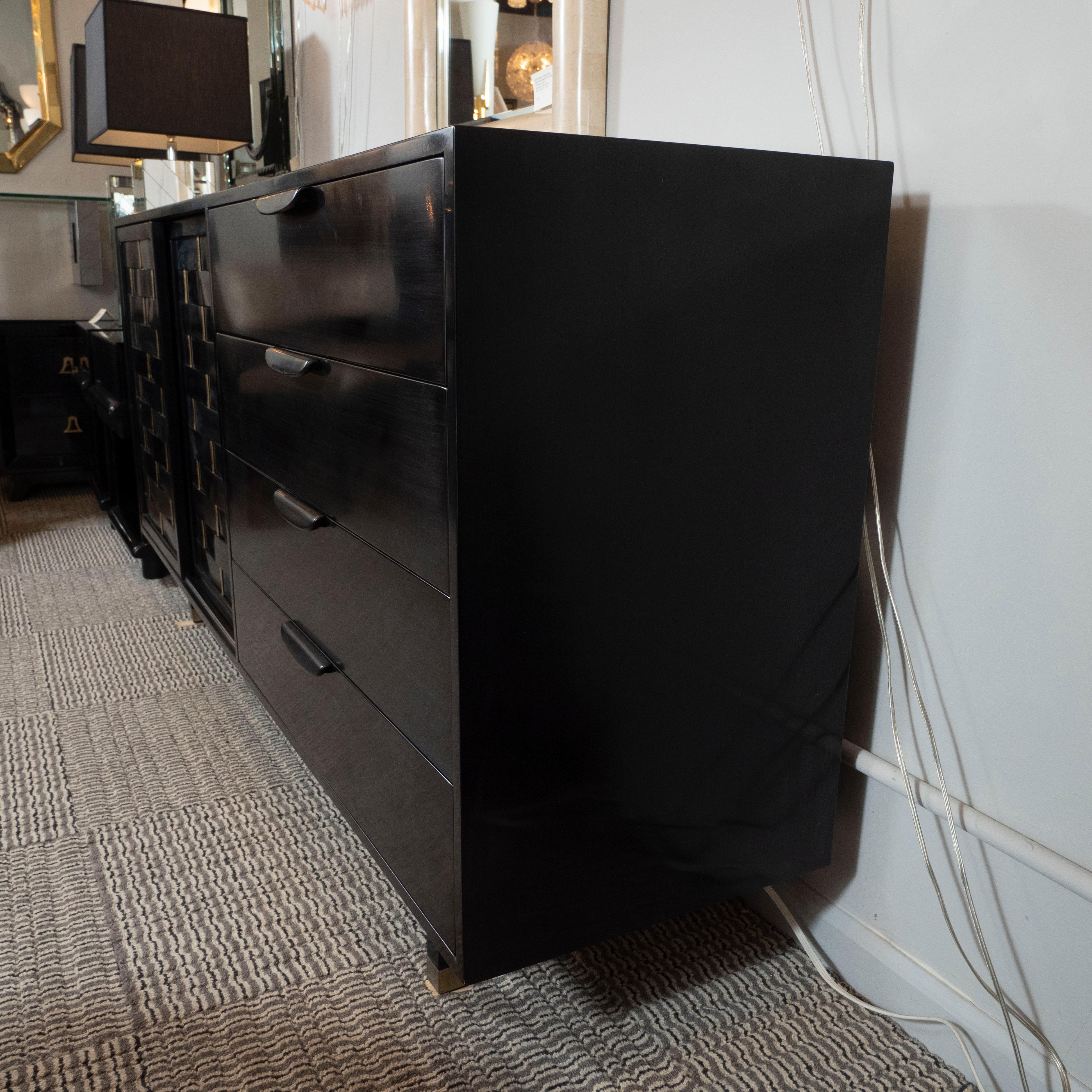 Mid-Century Modern Ebonized Walnut and Brass Sideboard by Harvey Probber 2