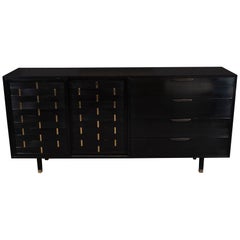 Mid-Century Modern Ebonized Walnut and Brass Sideboard by Harvey Probber