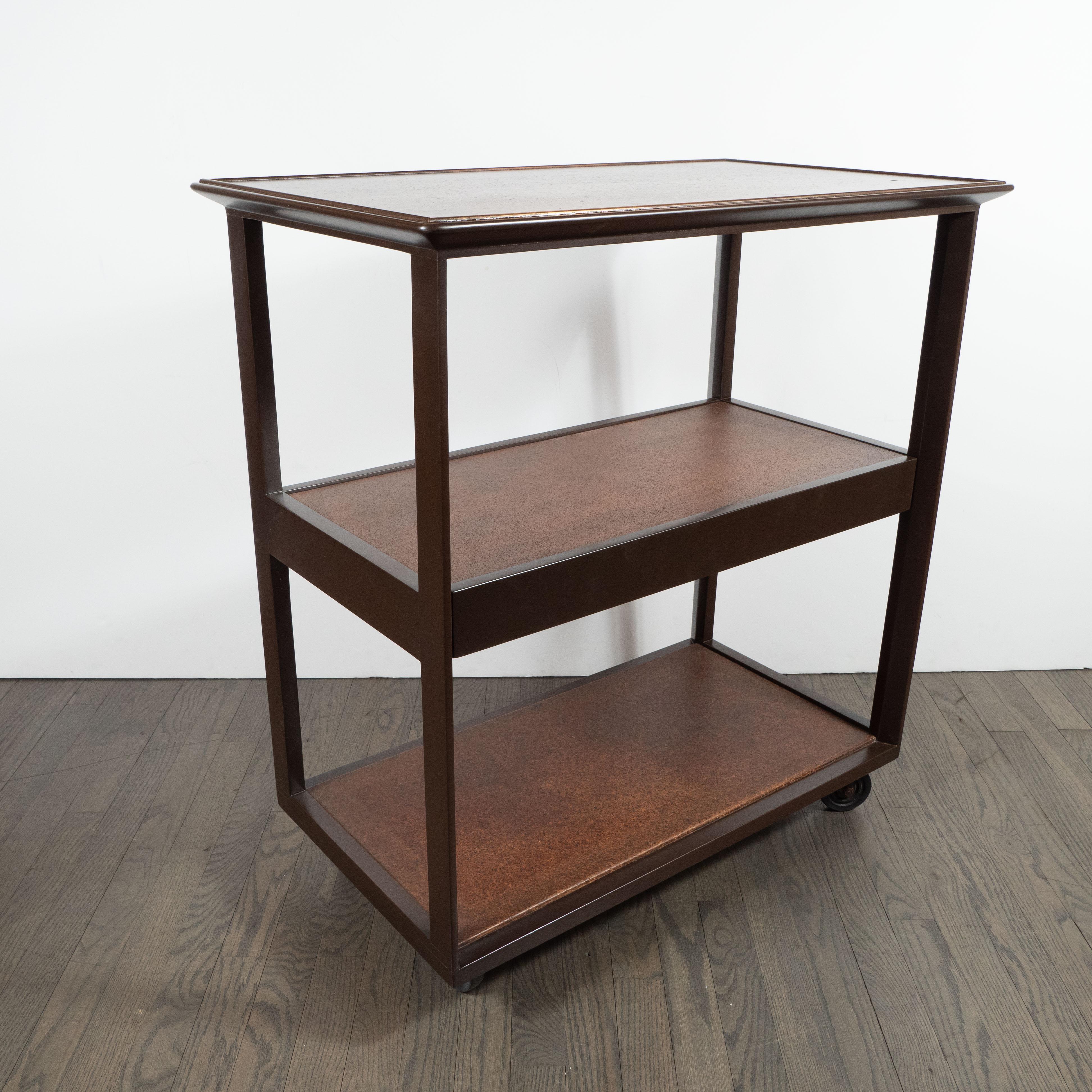 Mid-Century Modern Ebonized Walnut and Brown Cork Bar Cart by Dunbar In Excellent Condition In New York, NY