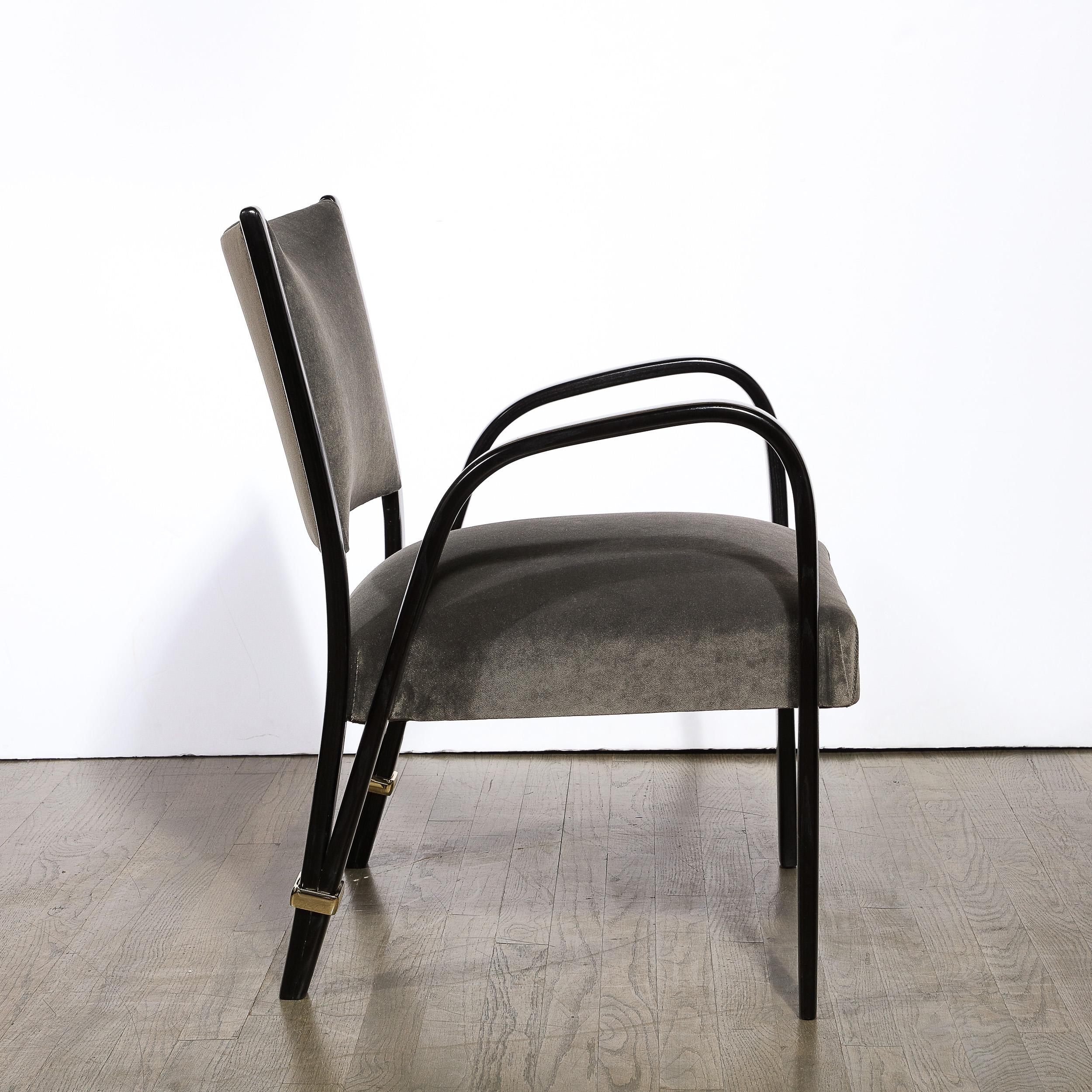 Mid-Century Modern Ebonized Walnut & Brass Spring-Back Chairs by Hughes Steiner For Sale 5