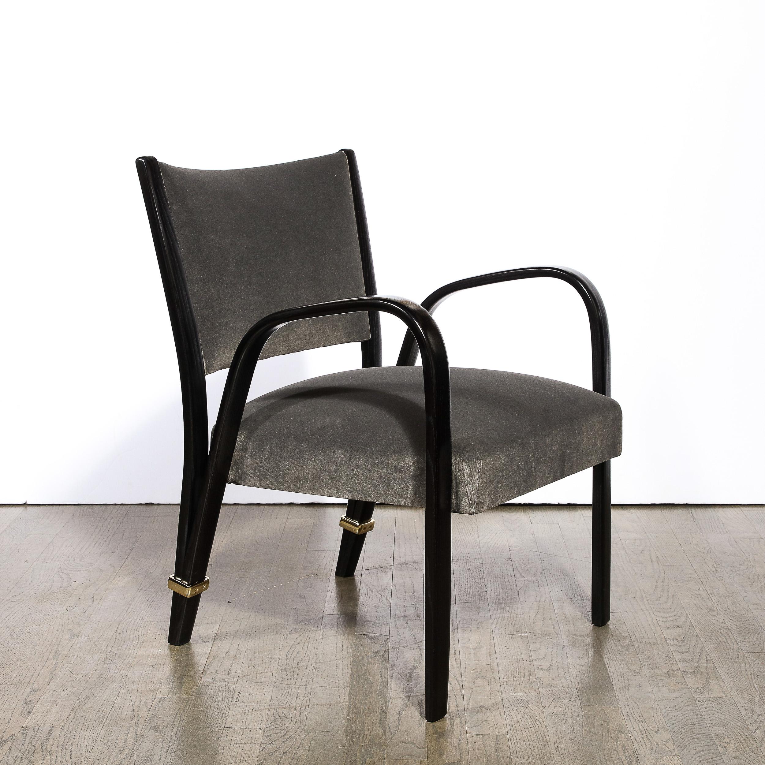 Mid-Century Modern Ebonized Walnut & Brass Spring-Back Chairs by Hughes Steiner For Sale 7