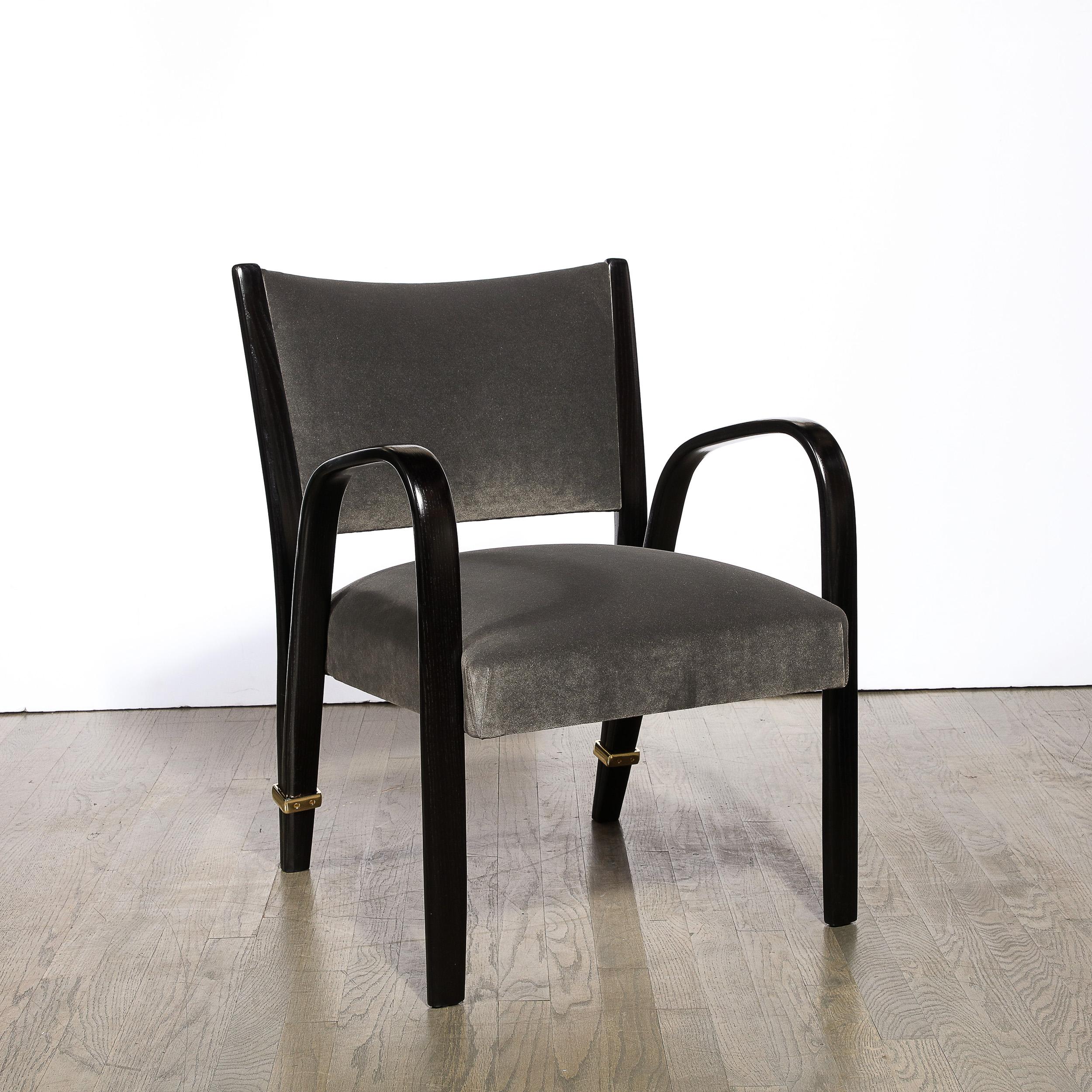 Mid-Century Modern Ebonized Walnut & Brass Spring-Back Chairs by Hughes Steiner For Sale 8