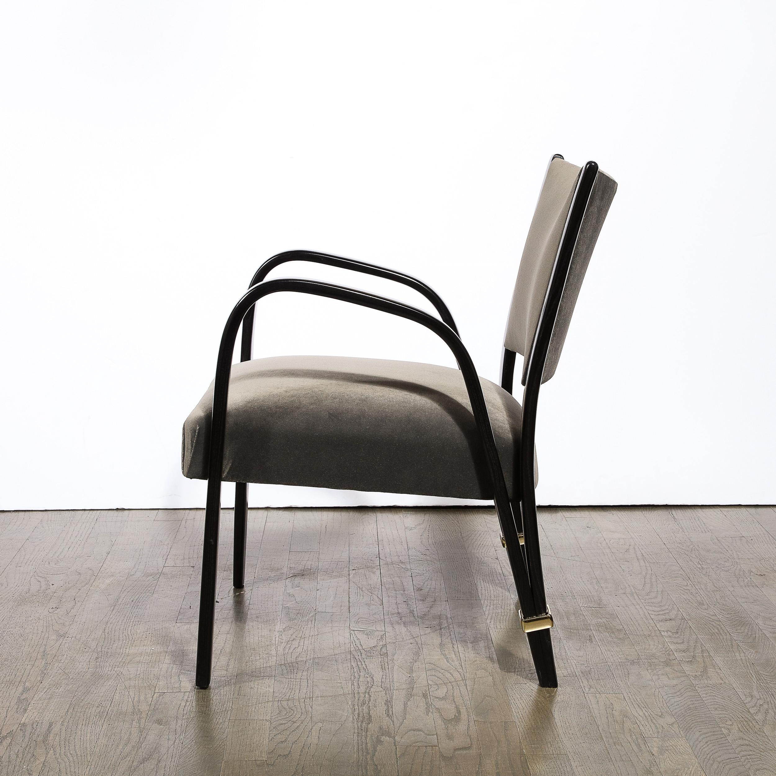 Mid-Century Modern Ebonized Walnut & Brass Spring-Back Chairs by Hughes Steiner For Sale 1