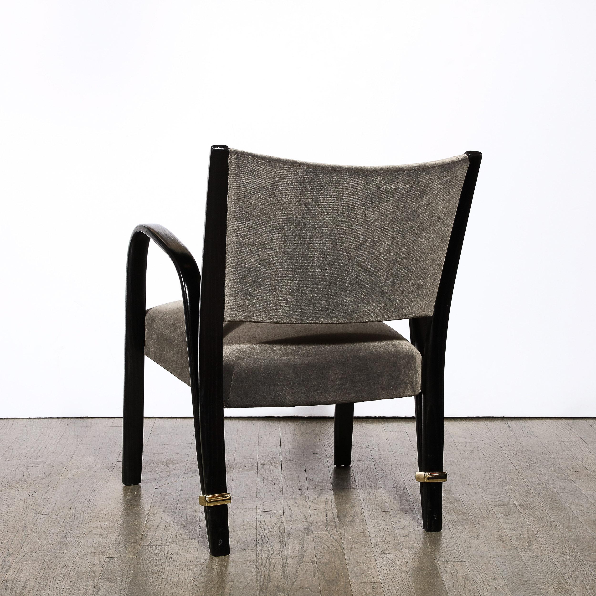 Mid-Century Modern Ebonized Walnut & Brass Spring-Back Chairs by Hughes Steiner For Sale 2