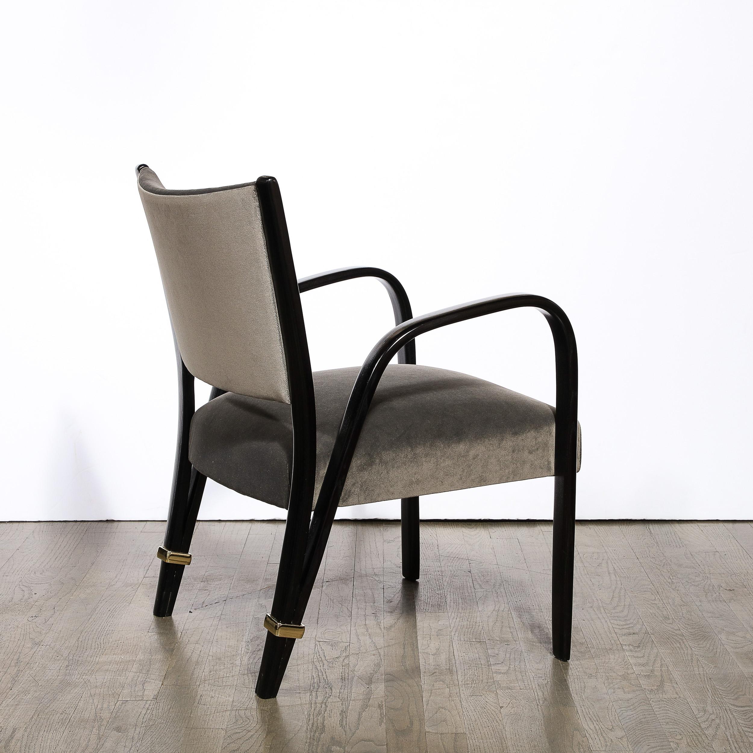 Mid-Century Modern Ebonized Walnut & Brass Spring-Back Chairs by Hughes Steiner For Sale 4
