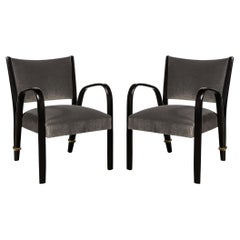 Mid-Century Modern Ebonized Walnut & Brass Spring-Back Chairs by Hughes Steiner