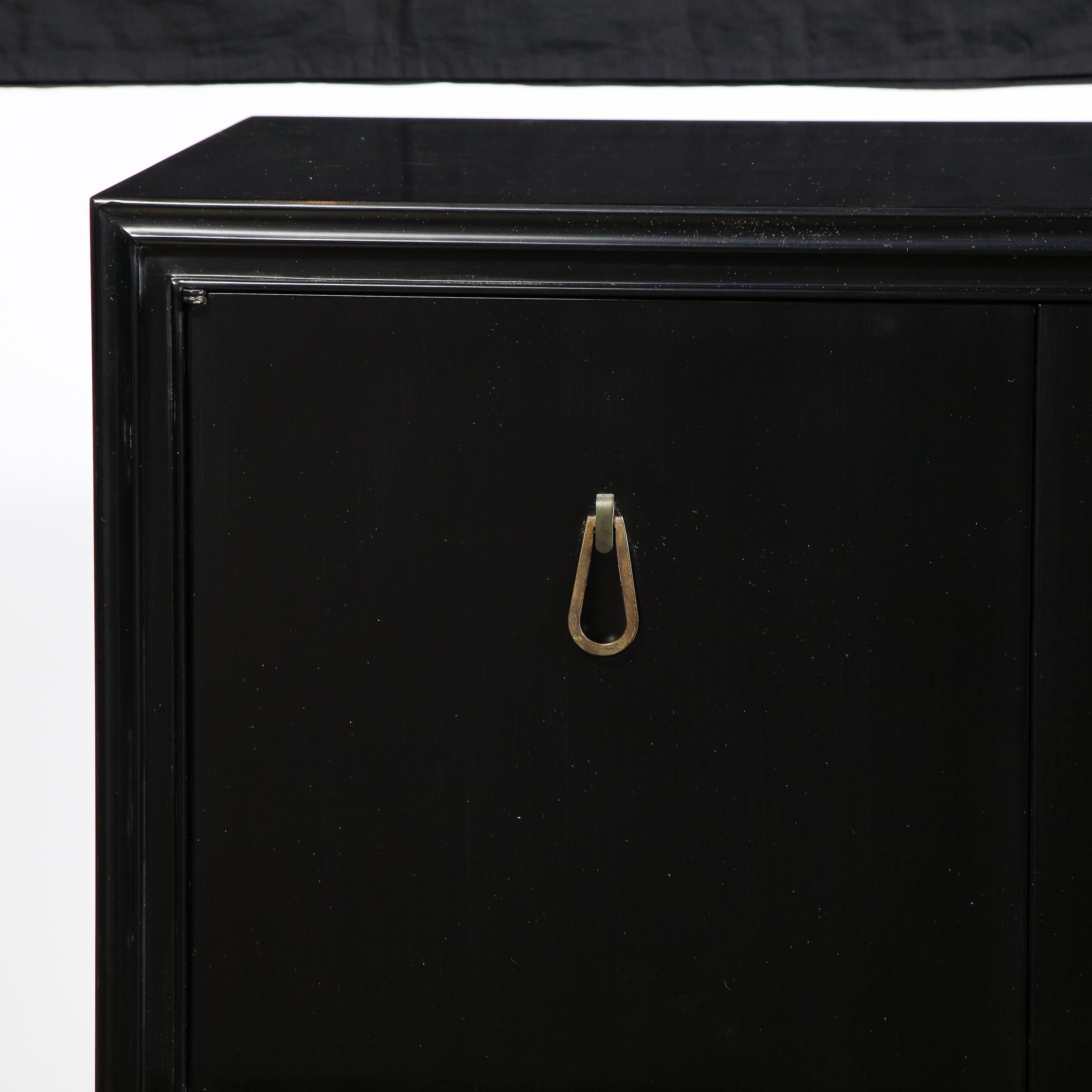 Mid-Century Modern Ebonized Walnut Cabinet w/ Bronze Pulls by Renzo Rutili In Excellent Condition In New York, NY