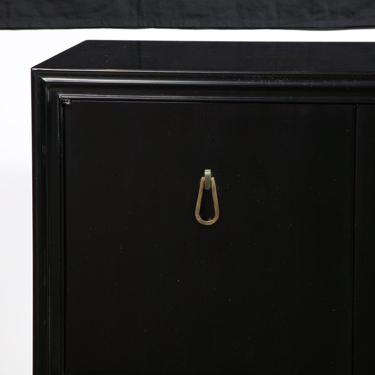 Mid-Century Modern Ebonized Walnut Cabinet w/ Bronze Pulls by Renzo Rutili In Excellent Condition For Sale In New York, NY